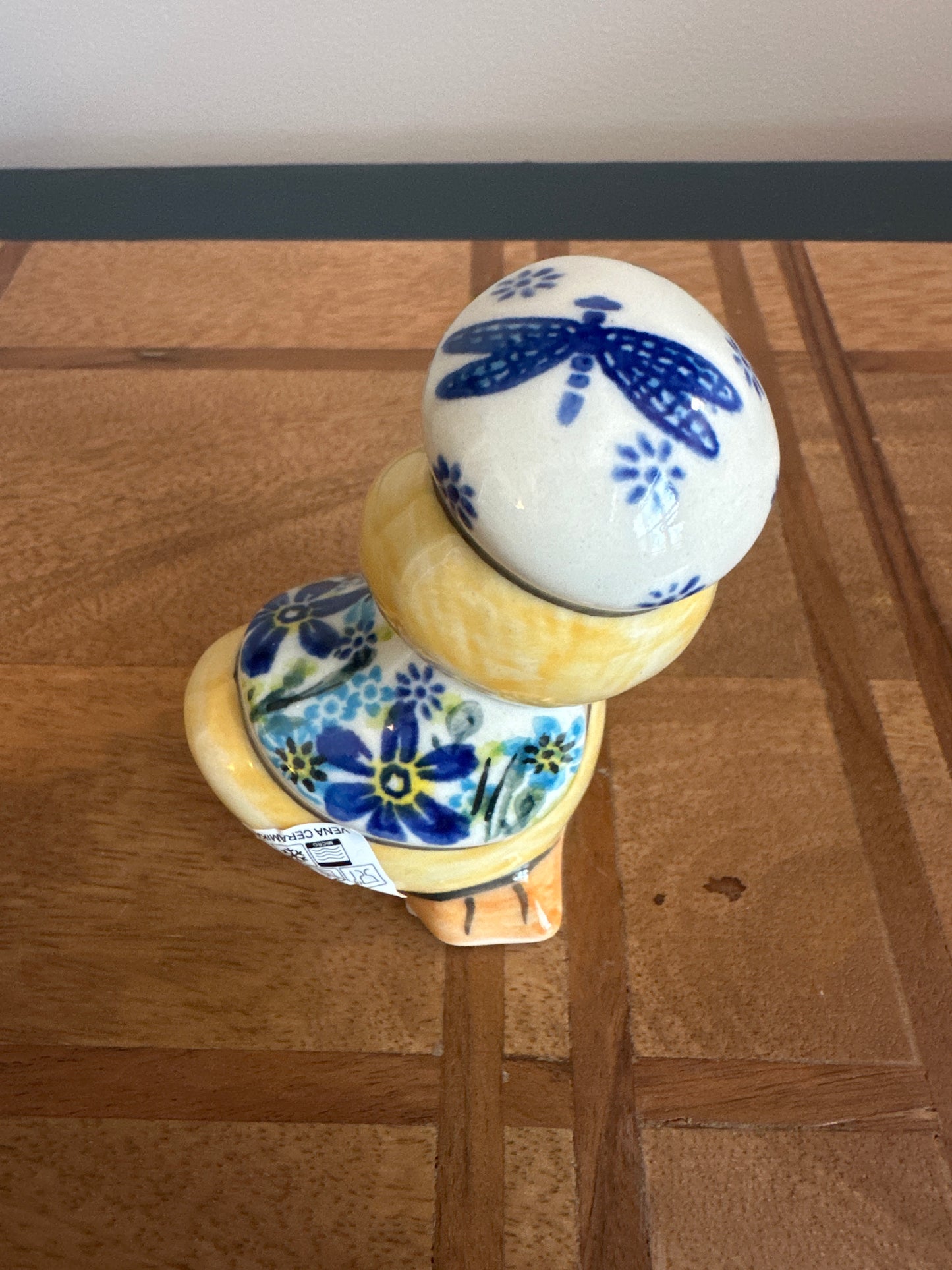 Vena Polish Pottery Dragonfly Delight Duck with Mushroom Hat