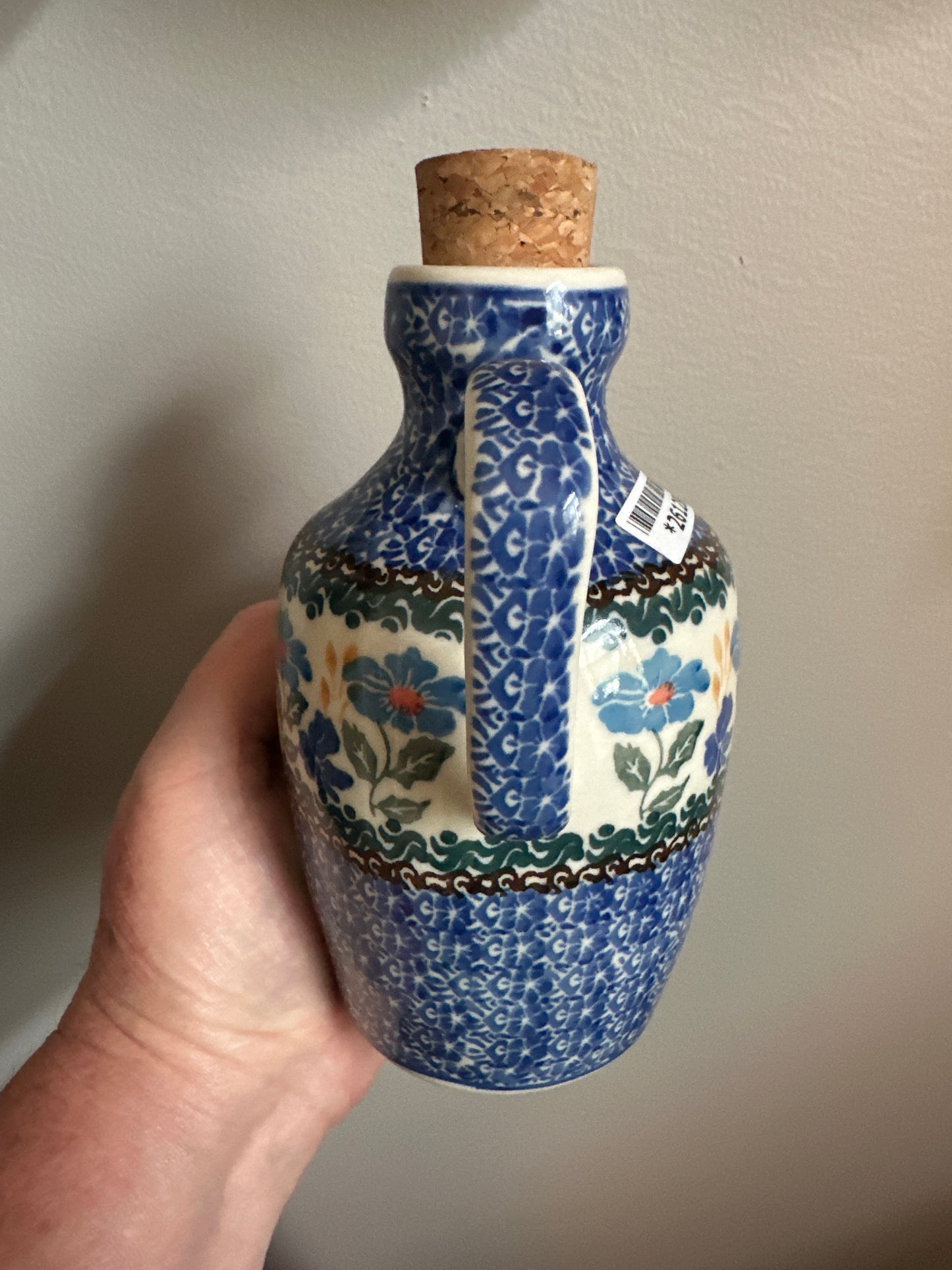 Ceramika Artystyczna Polish Pottery, Blue Forget Me Not, Bottle