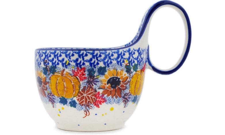 Ceramika Artystyczna Polish Pottery, Autumn Falling Leaves, Loop Mug/Bowl