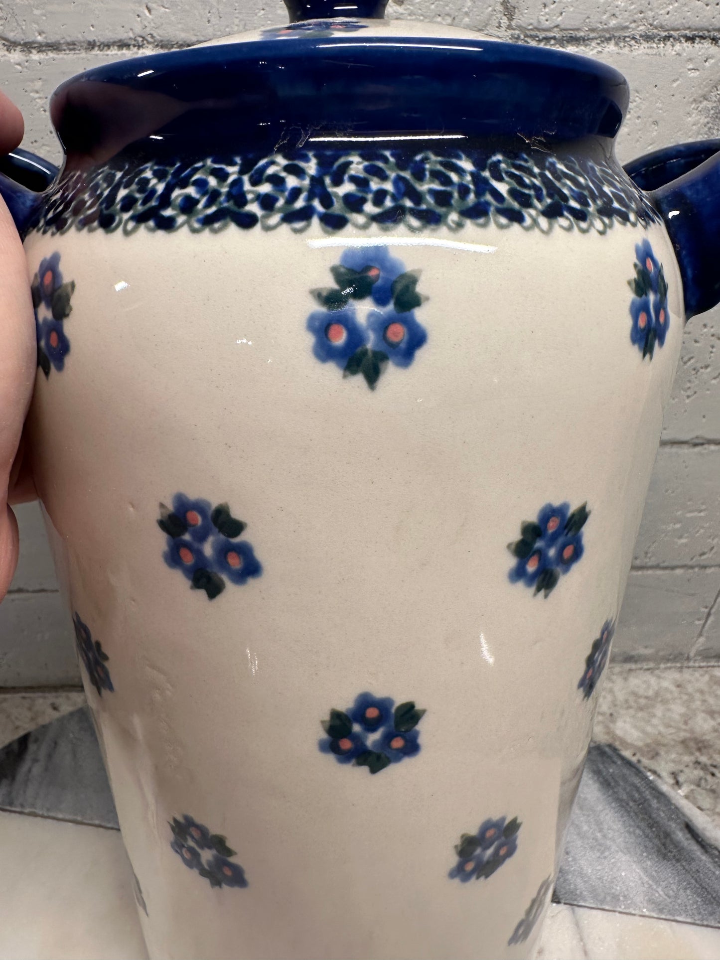Zaklady Polish Pottery, Preowned Jar/Canister/Container with Lid and Handles 11"