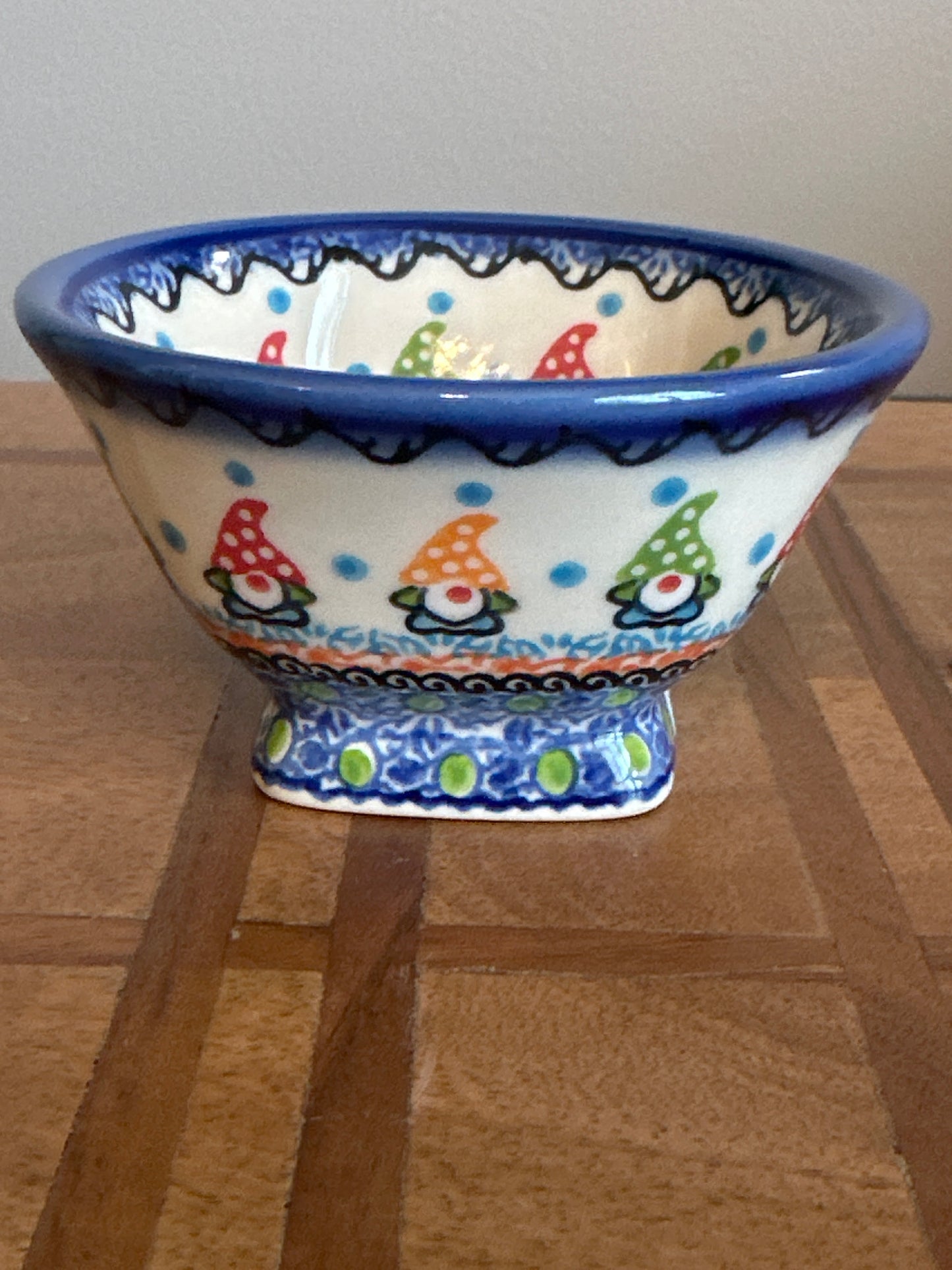 Galia Polish Pottery Colorful Gnomes Medium Pedestal Bowl