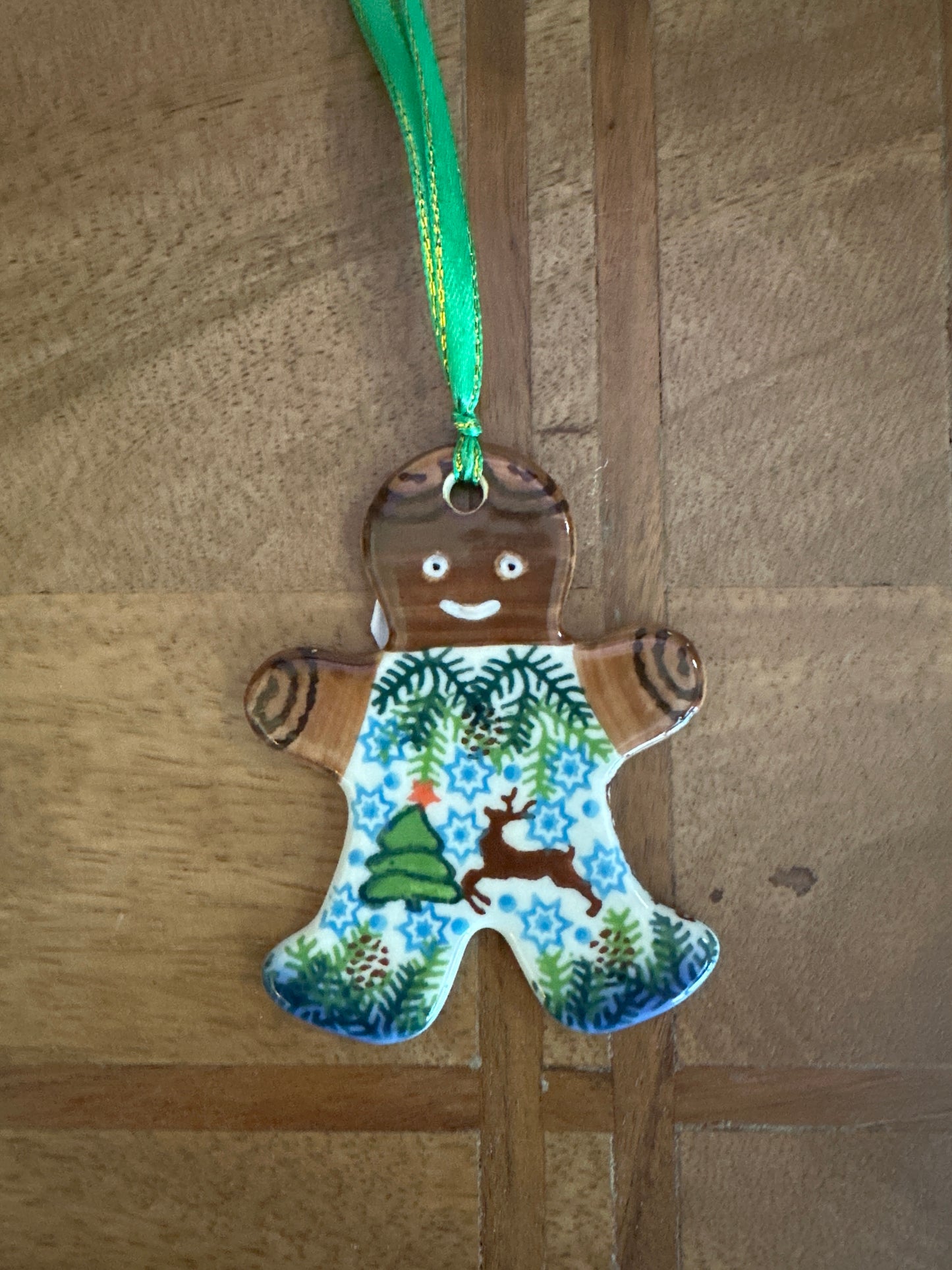 Galia Polish Pottery Reindeer Gingerbread Boy Ornament