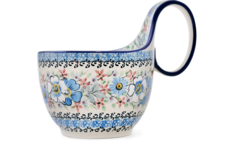 Ceramika Artystyczna Polish Pottery, Unikat Flower Crown, Loop Soup Mug/Bowl