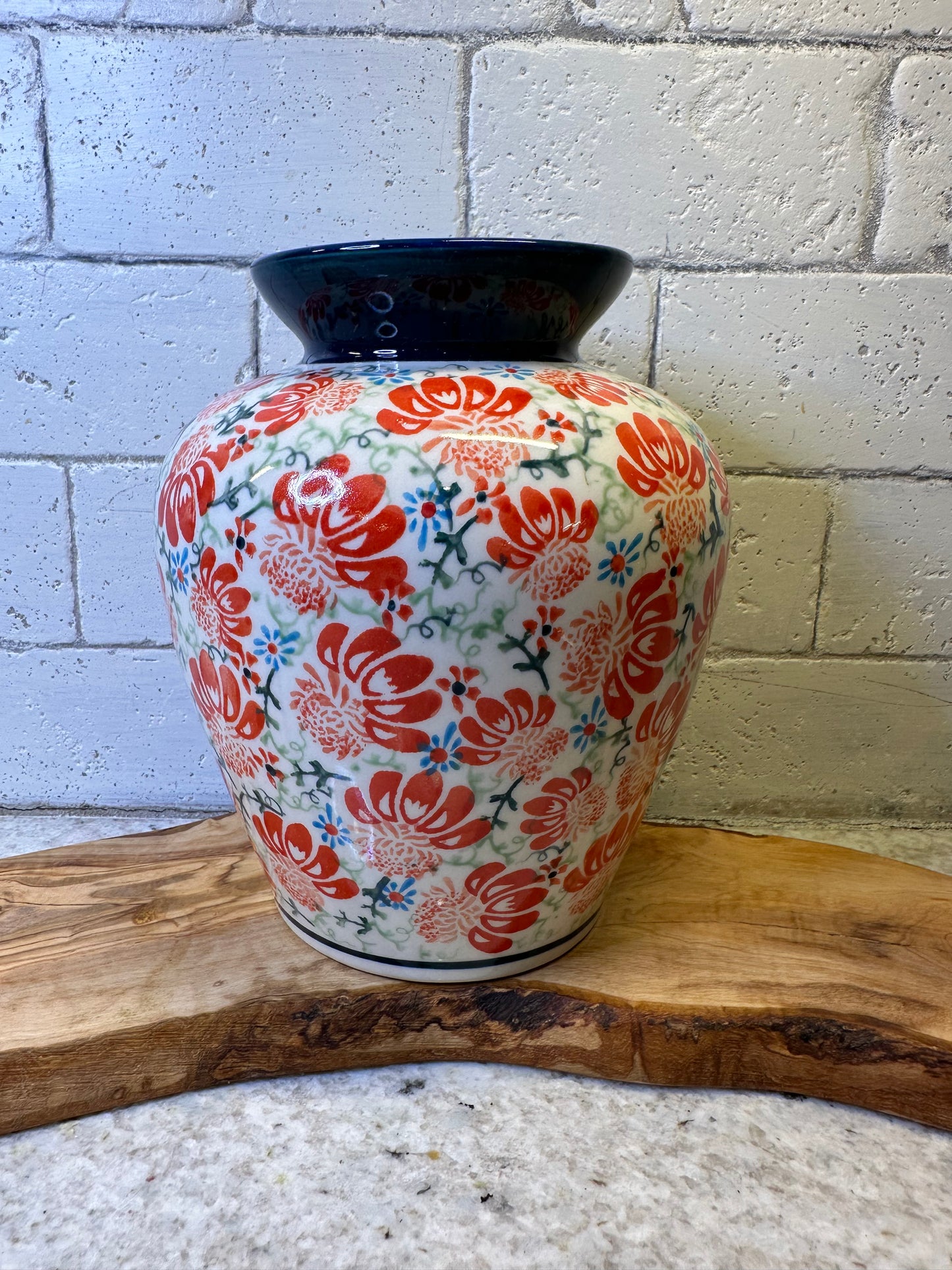 Zaklady Polish Pottery, Flower Parade, Vase, 8" x 7"