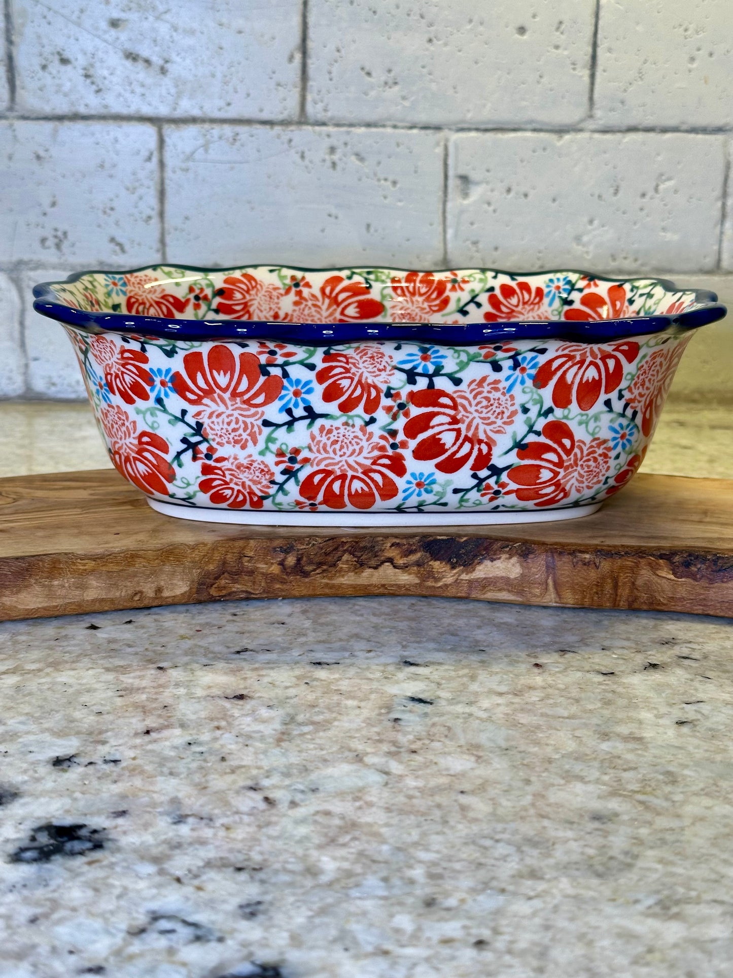 Zaklady Polish Pottery, Flower Parade, Ruffled Baker/Serving Bowl