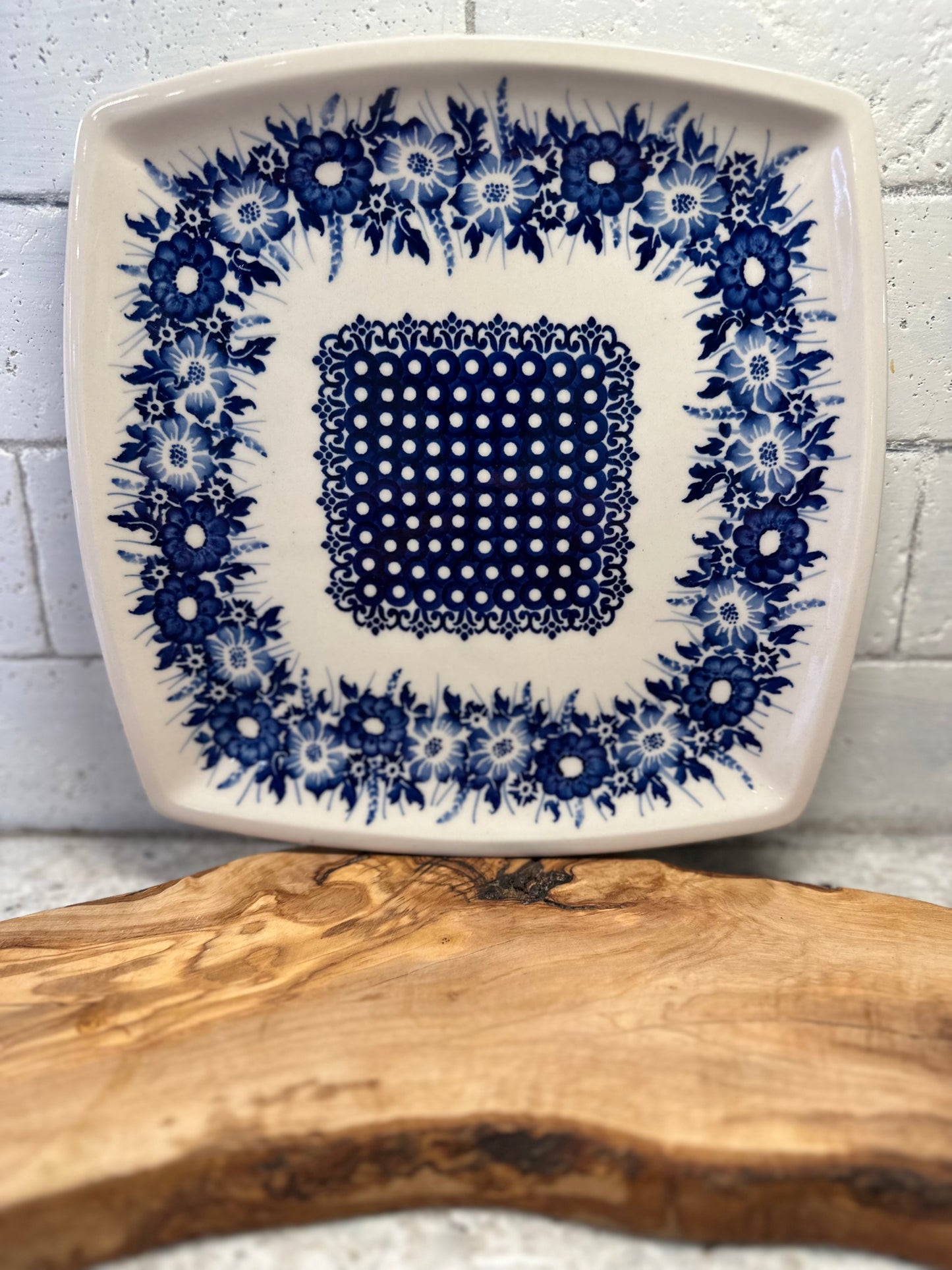 Kaola Studios Polish Pottery, Signature Unikat, Bright Bouquet, Square Plate