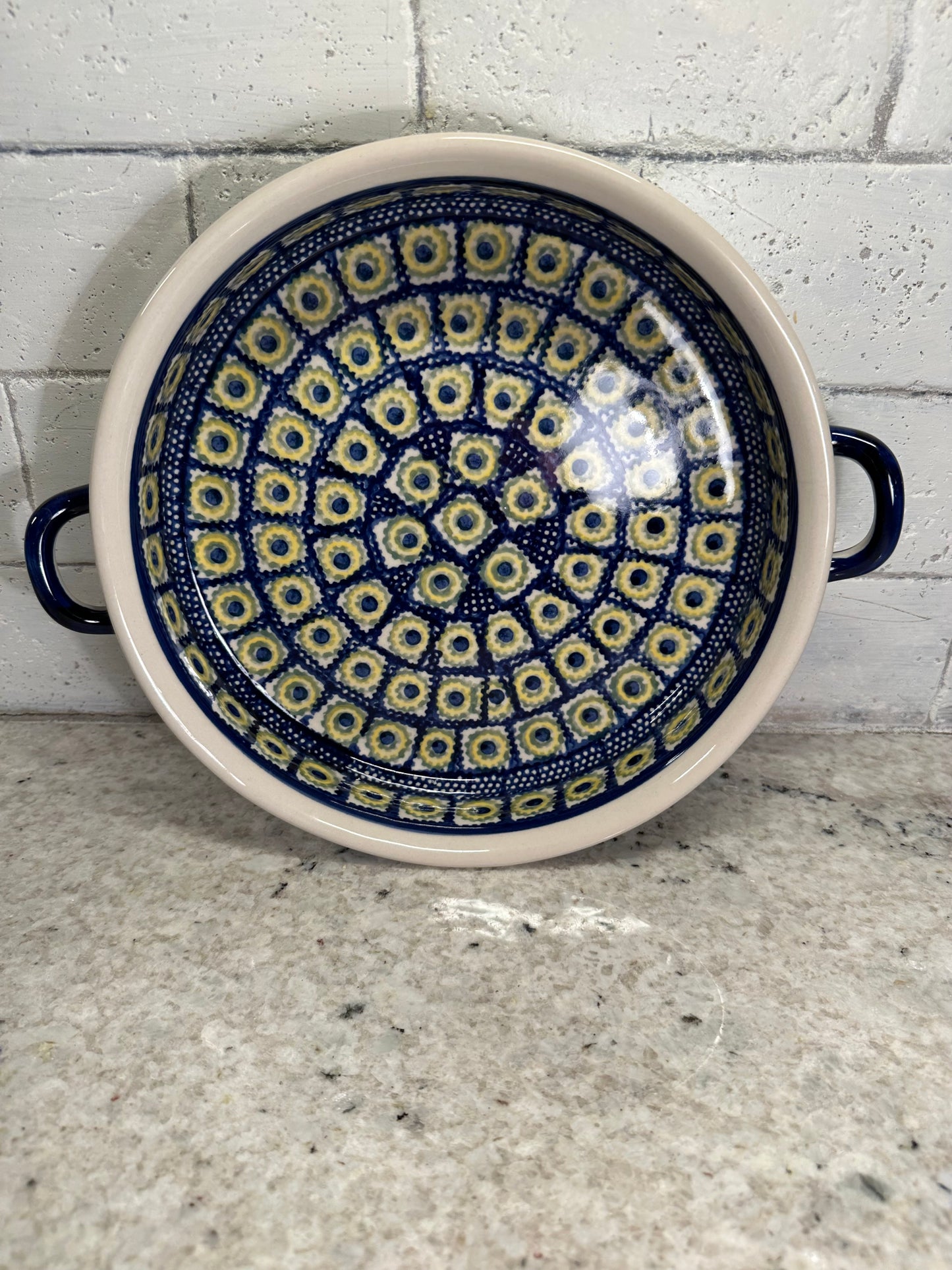 Manufaktura Polish Pottery, Blue, Yellow, & Green, Handled Baker, Preowned