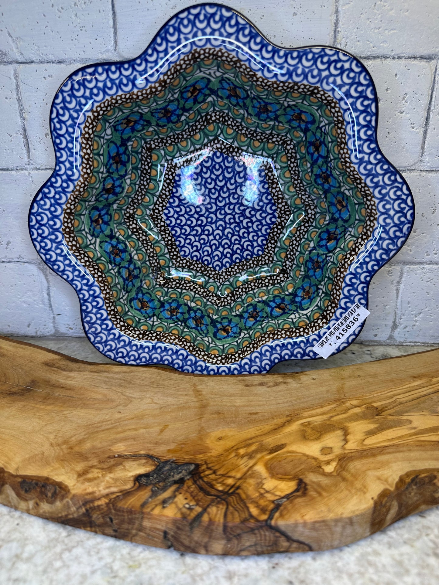 Ceramika Artystyczna Polish Pottery, Unikat Mardi Gras, Scalloped Bowl, 10"