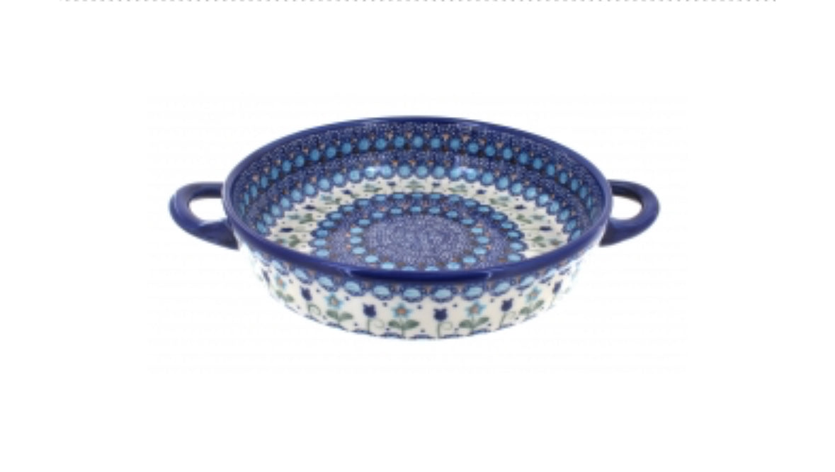 Vena, Savannah/Blue Tulip, Round Baker with Handles