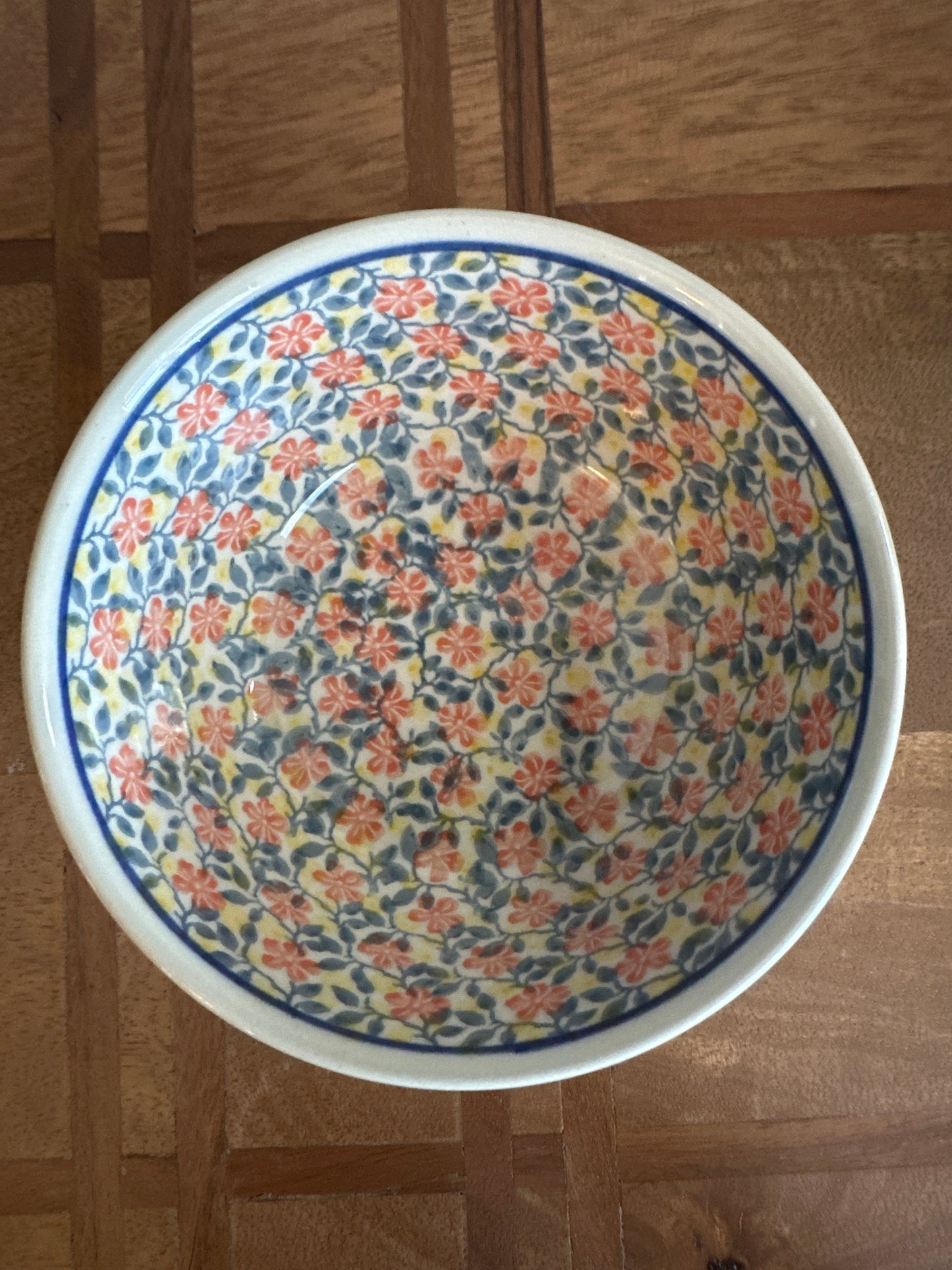 Ceramika Artystyczna Polish Pottery, Peach Flowers Ice Cream Bowl