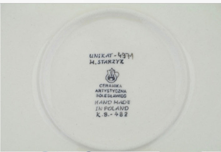 Ceramika Artystyczna Polish Pottery, Unikat Floral Animation, Round Baker with Handles