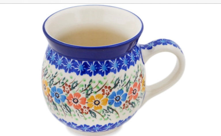 Ceramika Artystyczna Polish Pottery, Unikat Spring Blooms, Bubble Mug 16oz