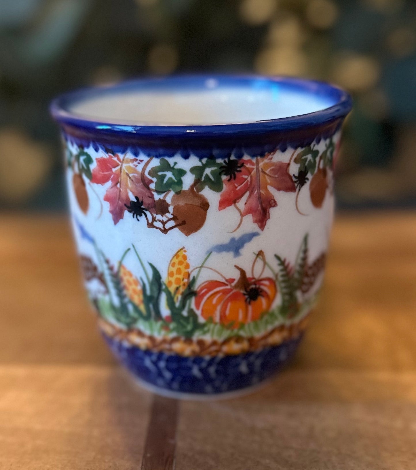 Kalich Polish Pottery, Art Level 1, Fall Hedgehog Pumpkin/Corn Field, Straight Mug 16 oz