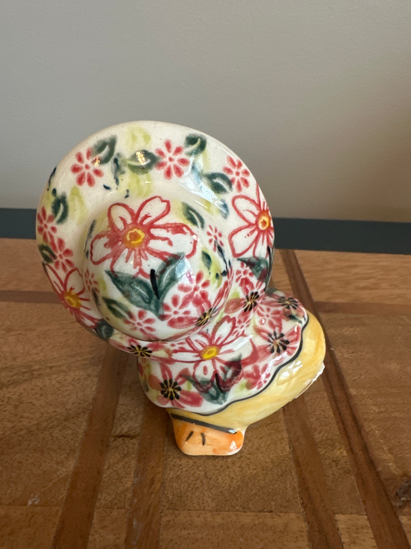 Vena Polish Pottery Crimson Garden Duck in Hat