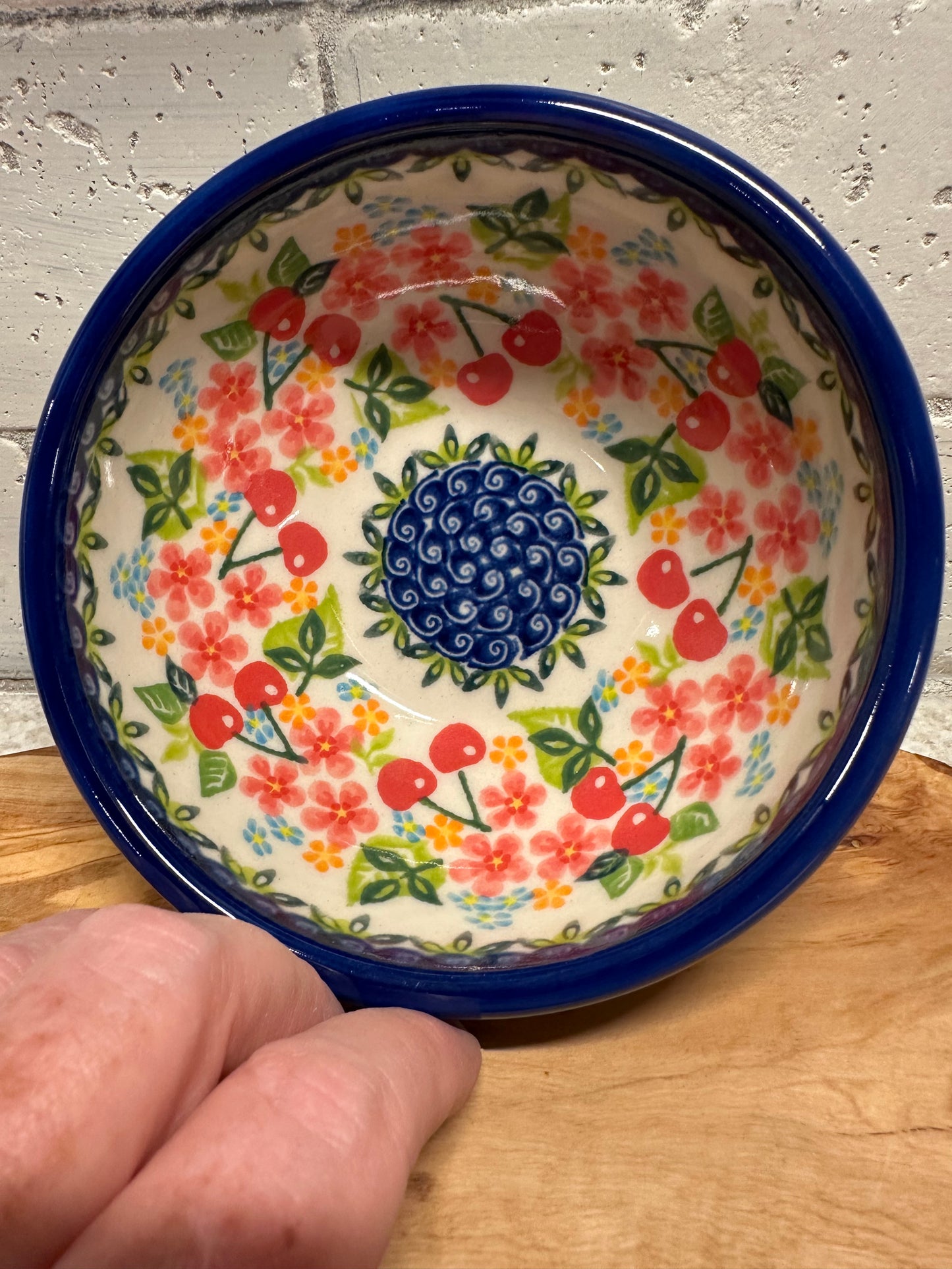 Kalich Polish Pottery, Art Level, Cherry Blossom Ice Cream Bowl