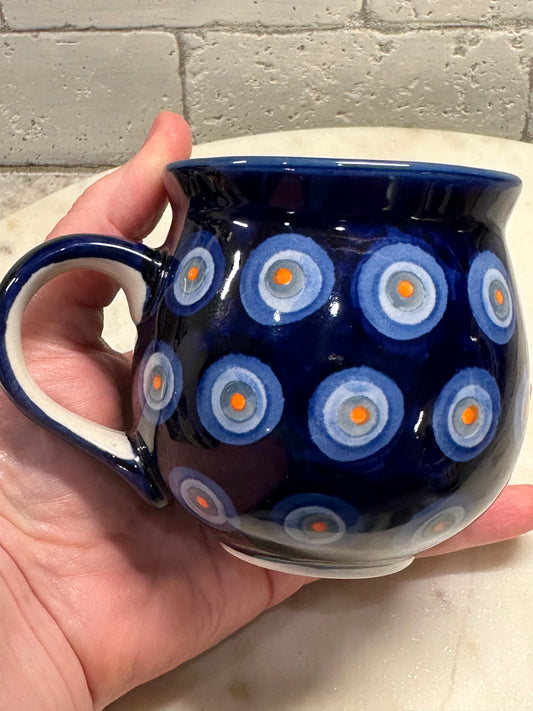 Manufaktura Polish Pottery,Unikat Blue Swirls, Bubble Mug