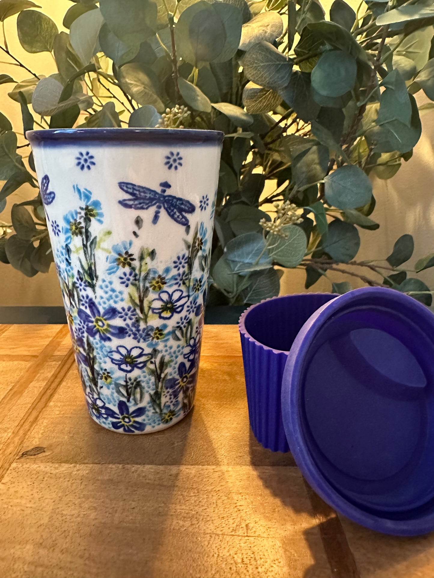 Vena Polish Pottery. Dragonfly Delight Thermal Mug/Tumbler with Lid