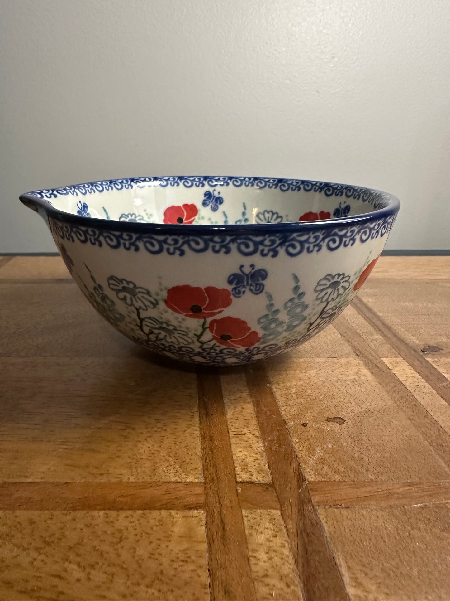 Ceramika Artystyczna Polish Pottery Red Poppy with Butterfly Spouted Bowl
