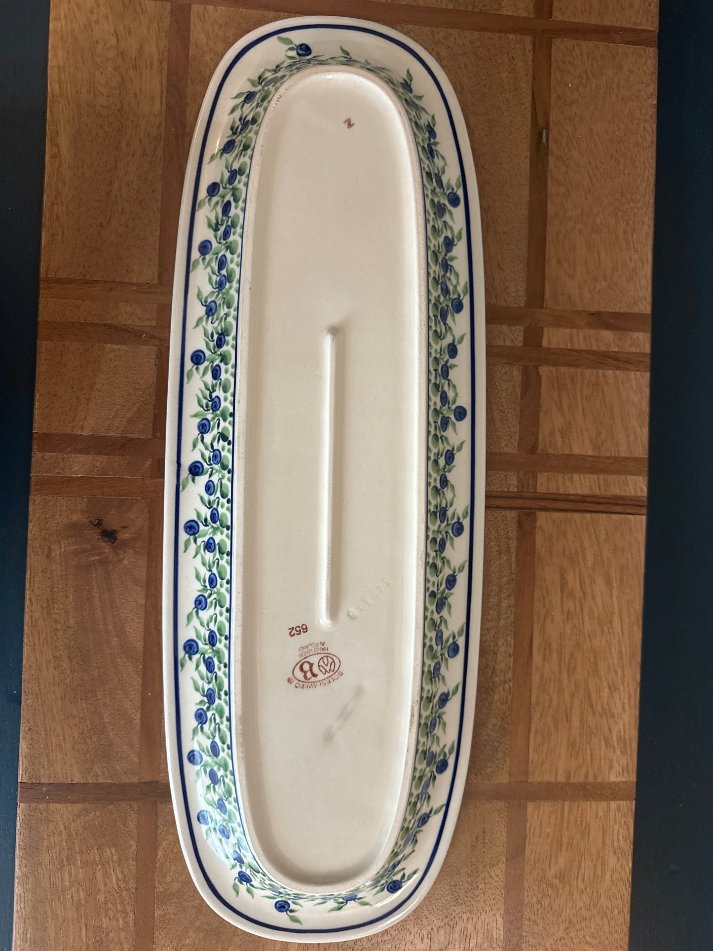 Zaklady Polish Pottery, Blueberry Long Bread Platter. Preowned