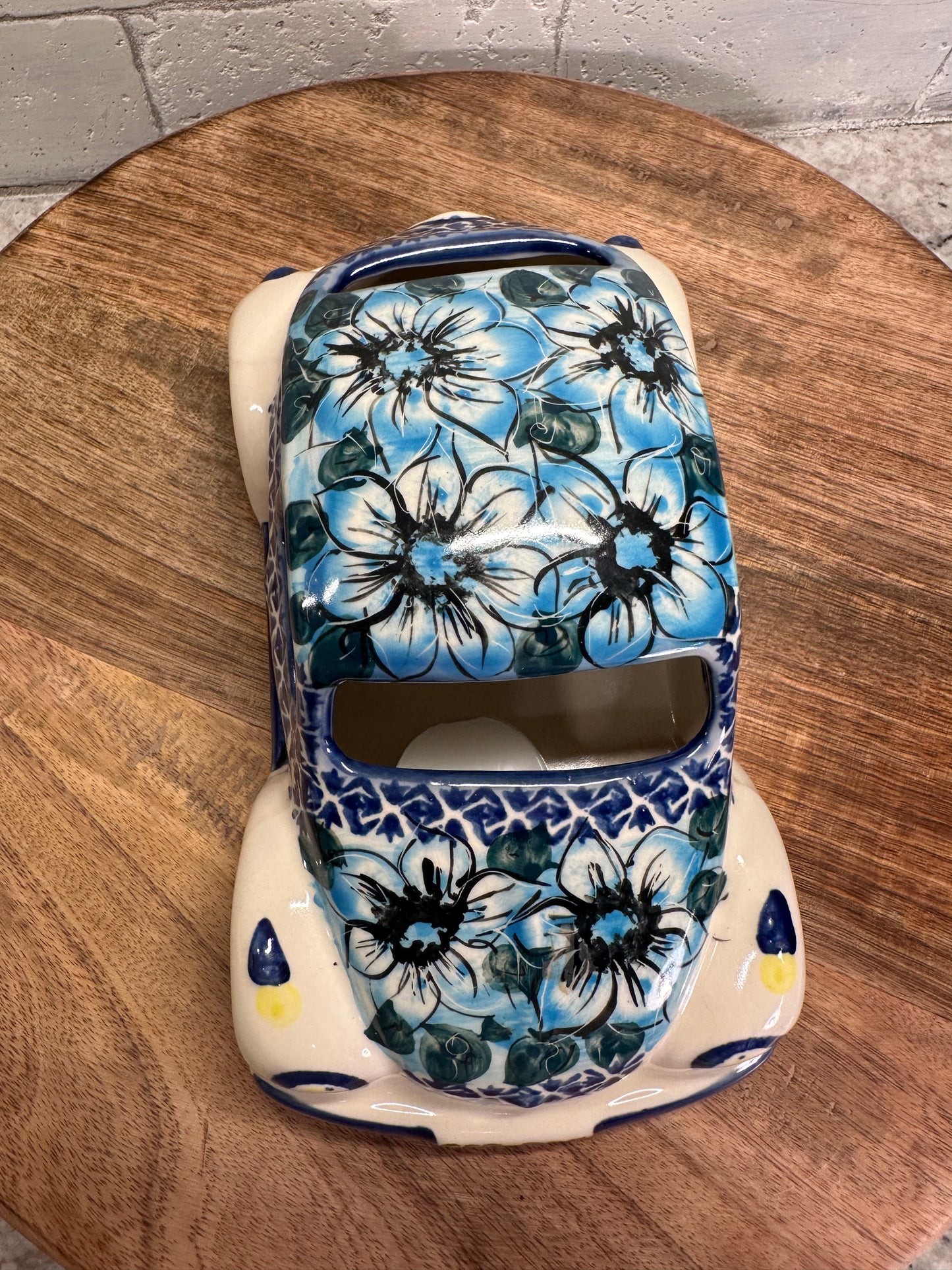 CER-RAF Polish Pottery, Unikat Blue Floral "Bug", Car Luminary