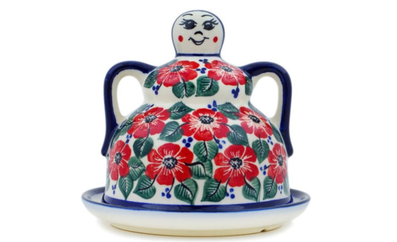 Cergor Polish Pottery, Unikat, Poppies Meadow, Cheese Lady