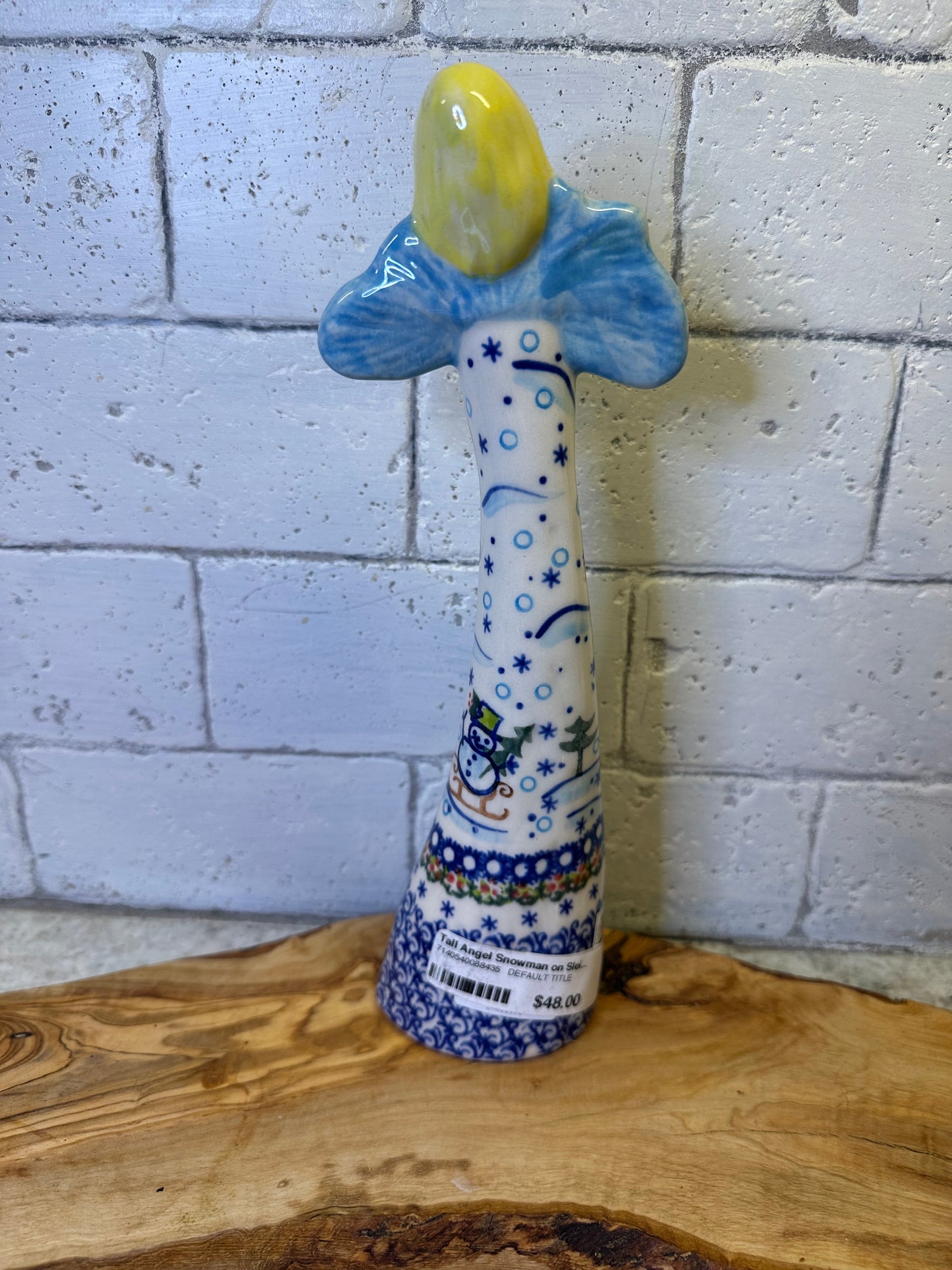 Vena Polish Pottery, Snowman on Sleigh, Tall Angel, 10.5"