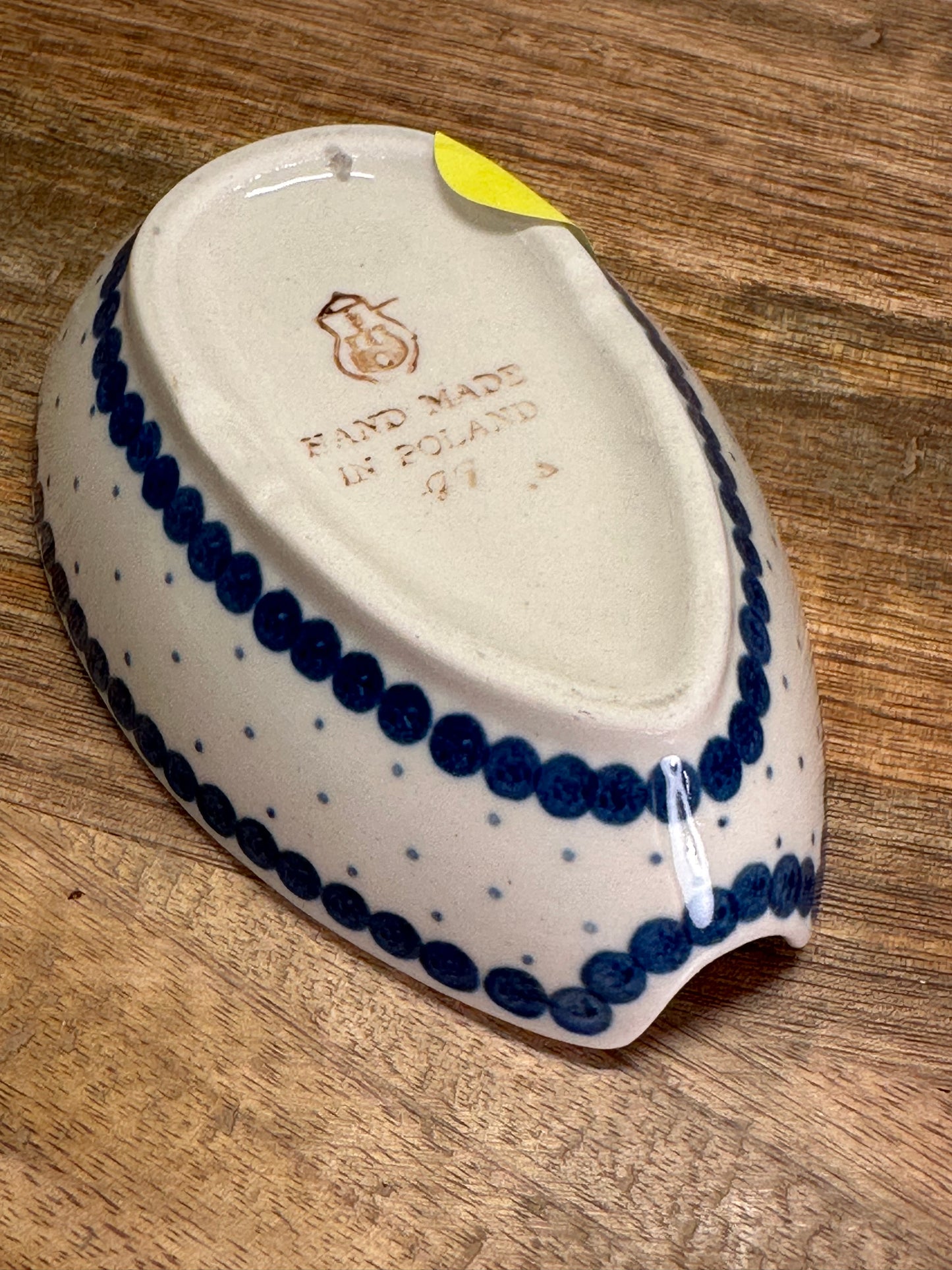 Ceramika Artystyczna Polish Pottery, Traditional Blue Dot, Spoon Rest, Preowned