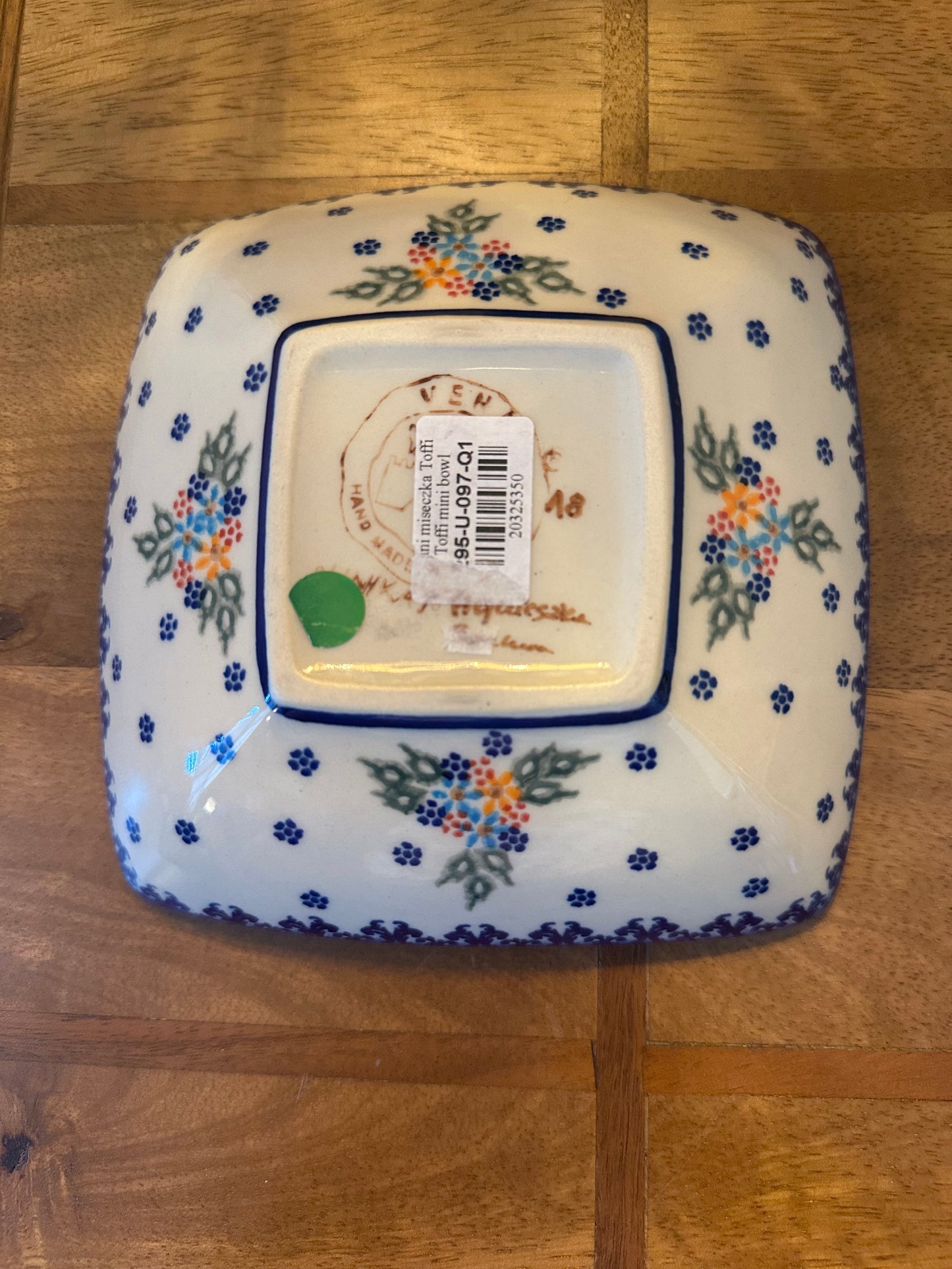 Vena Polish Pottery, Blue Blossom Small Square Dish