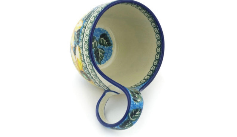 Ceramika Artystyczna Polish Pottery, Unikat Black Eyed Susan, Loop Soup Mug/Bowl 16 oz