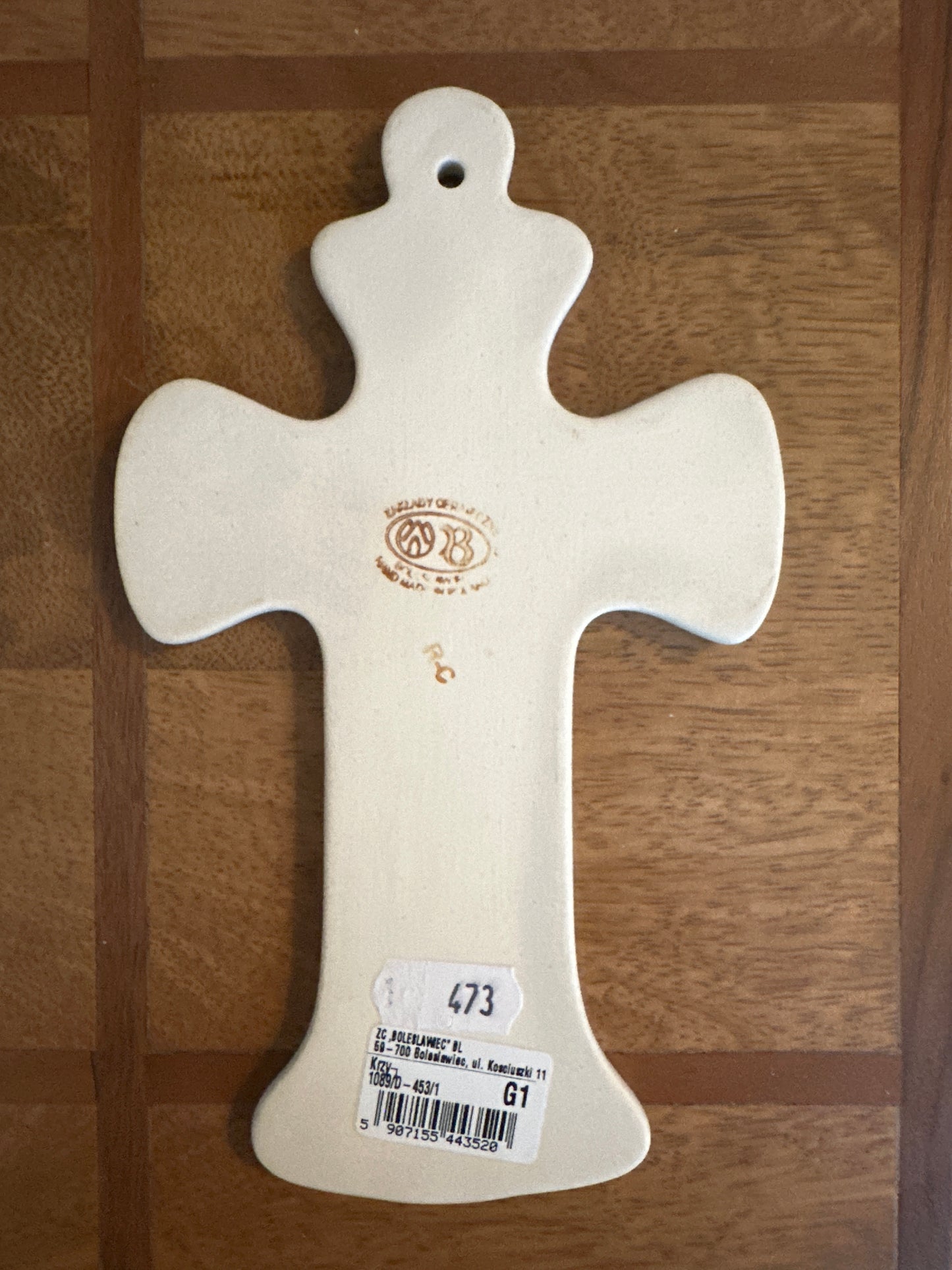 Zaklady Polish Pottery, 8" x 4.5" Hanging Cross Pattern: Flower Parade