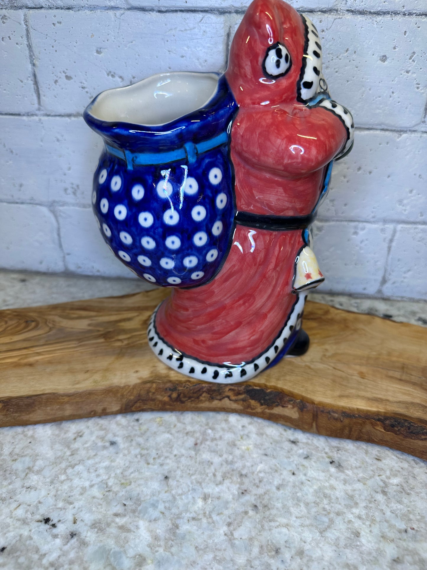 Ceramika Vena Polish Pottery, Blue Eyed Beauty, Santa Shaped Jar, 9"