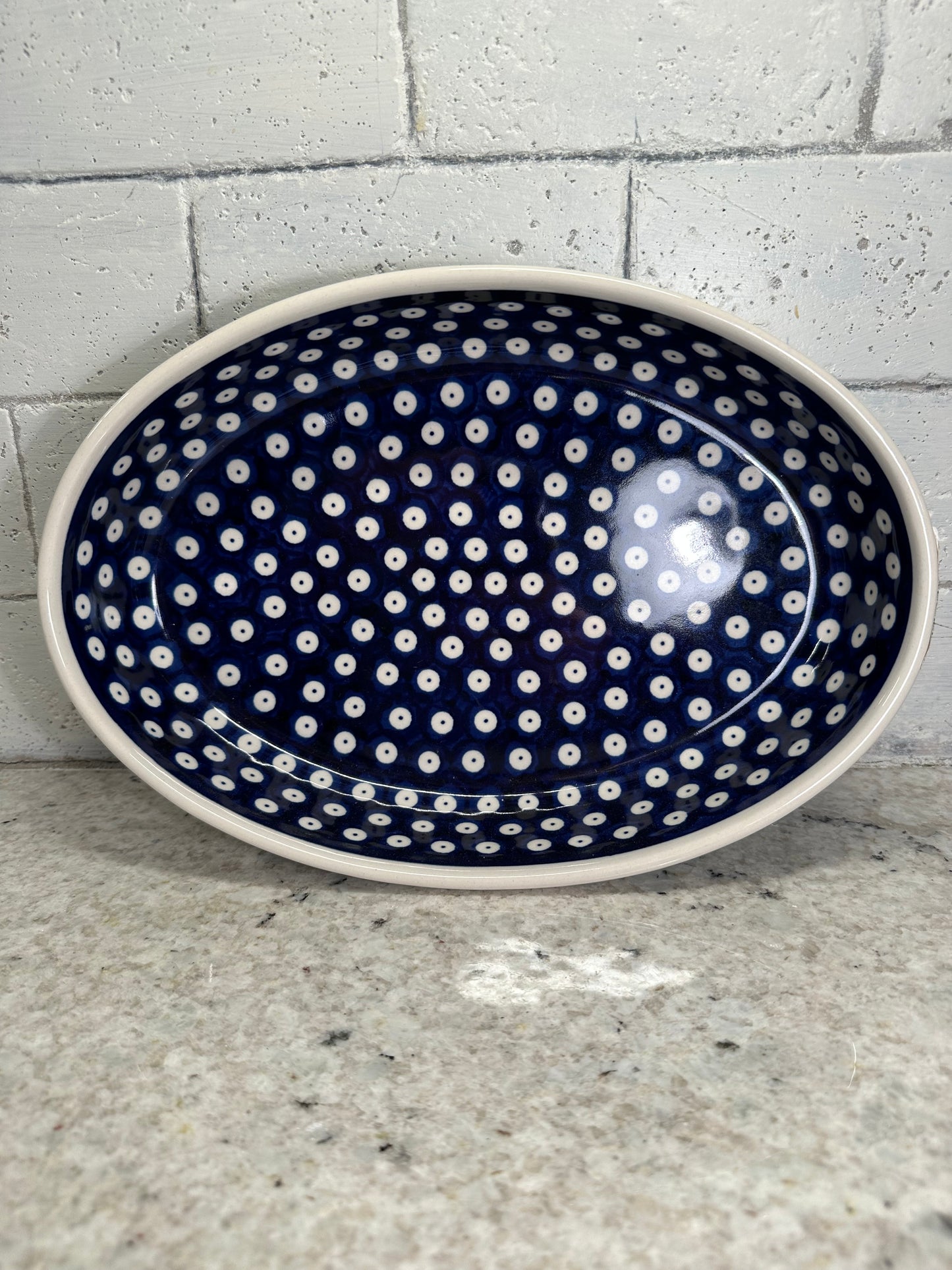 Zaklady Polish Pottery, Traditional Blue Eyes, Oval Baker