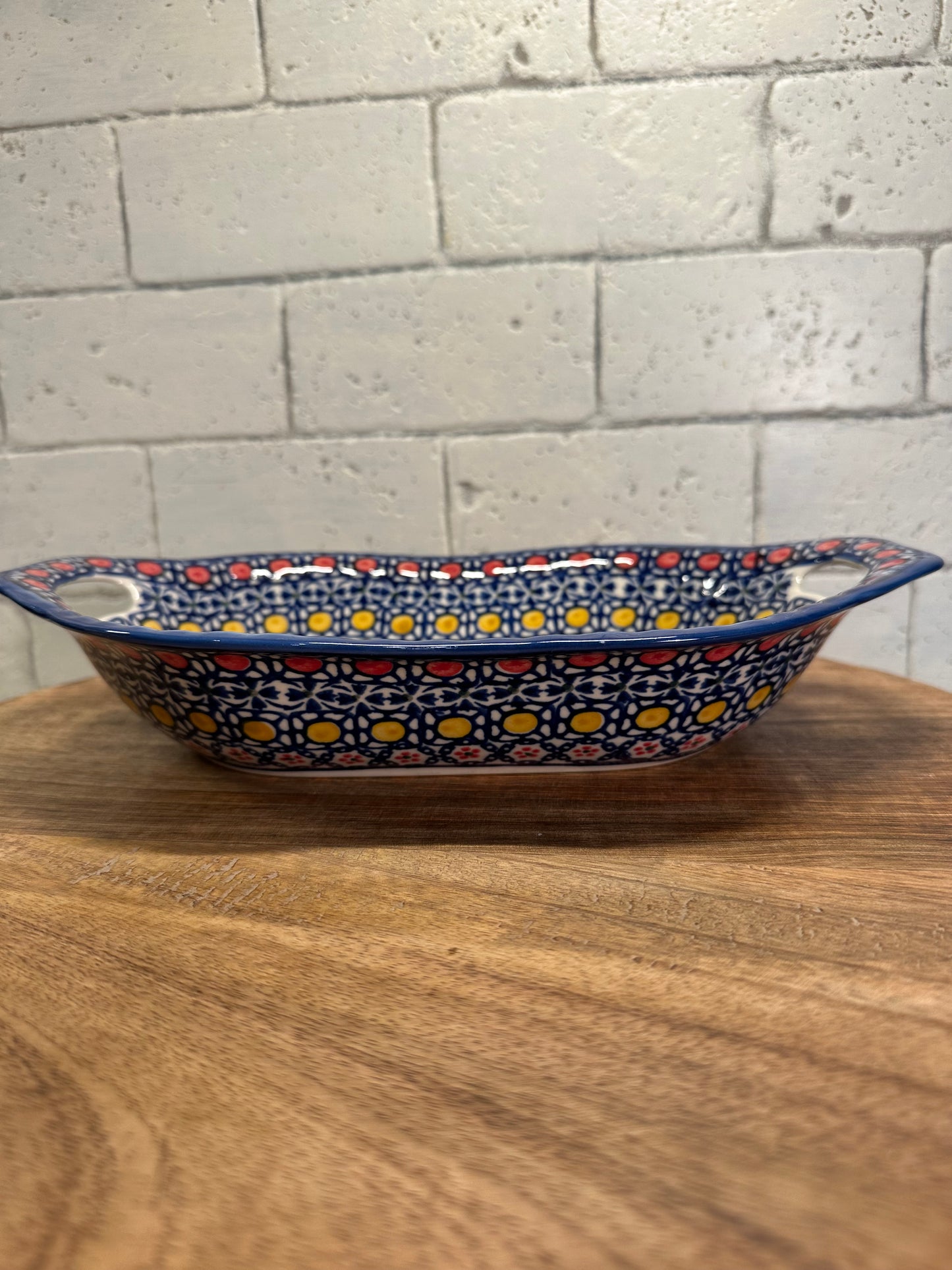 Andy Polish Pottery, Signature Unikat, Handled Baker/Serving Bowl