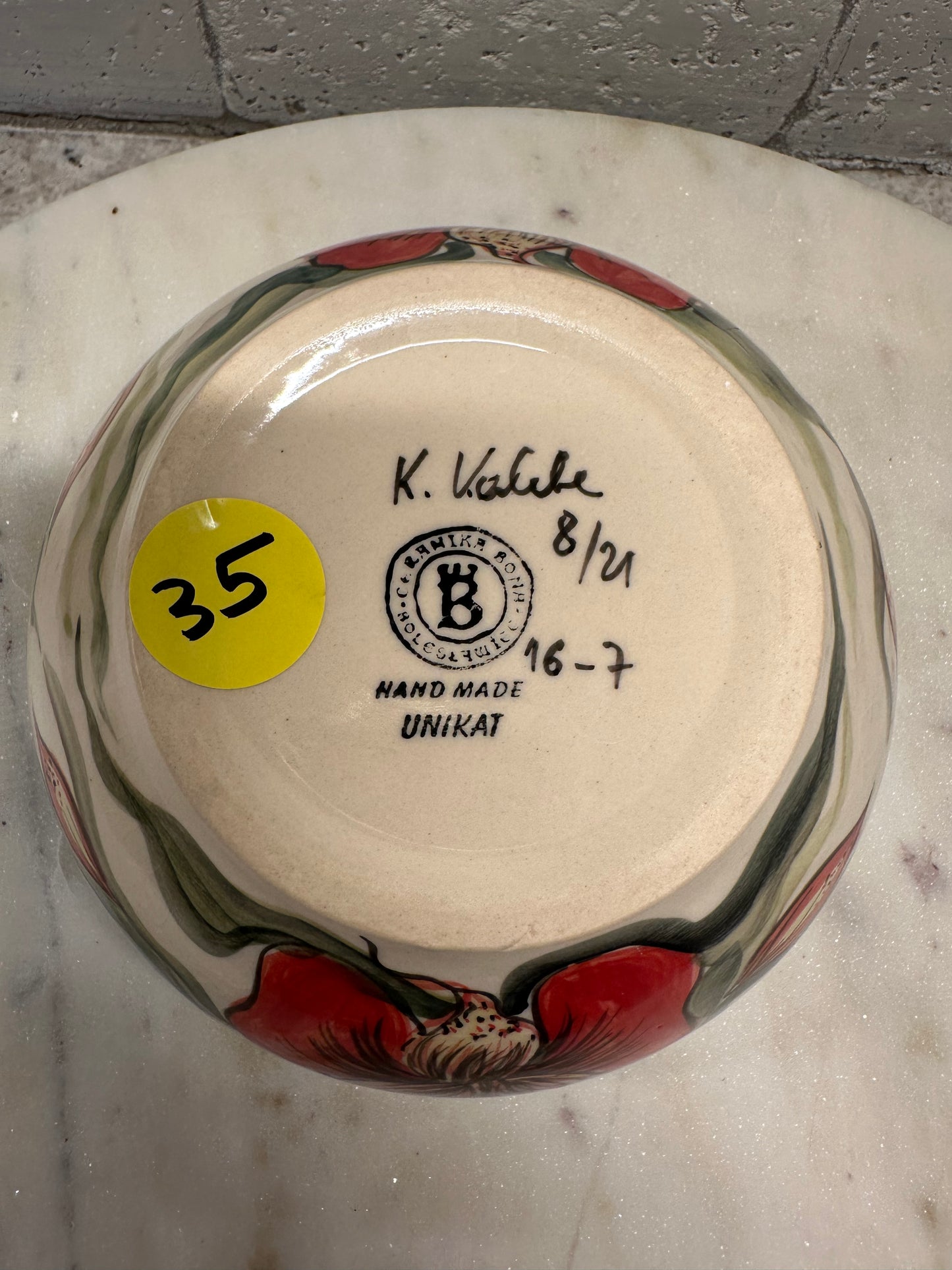 Ceramika Bona Polish Pottery,Signature Unikat Red Iris, Bowl, Preowned