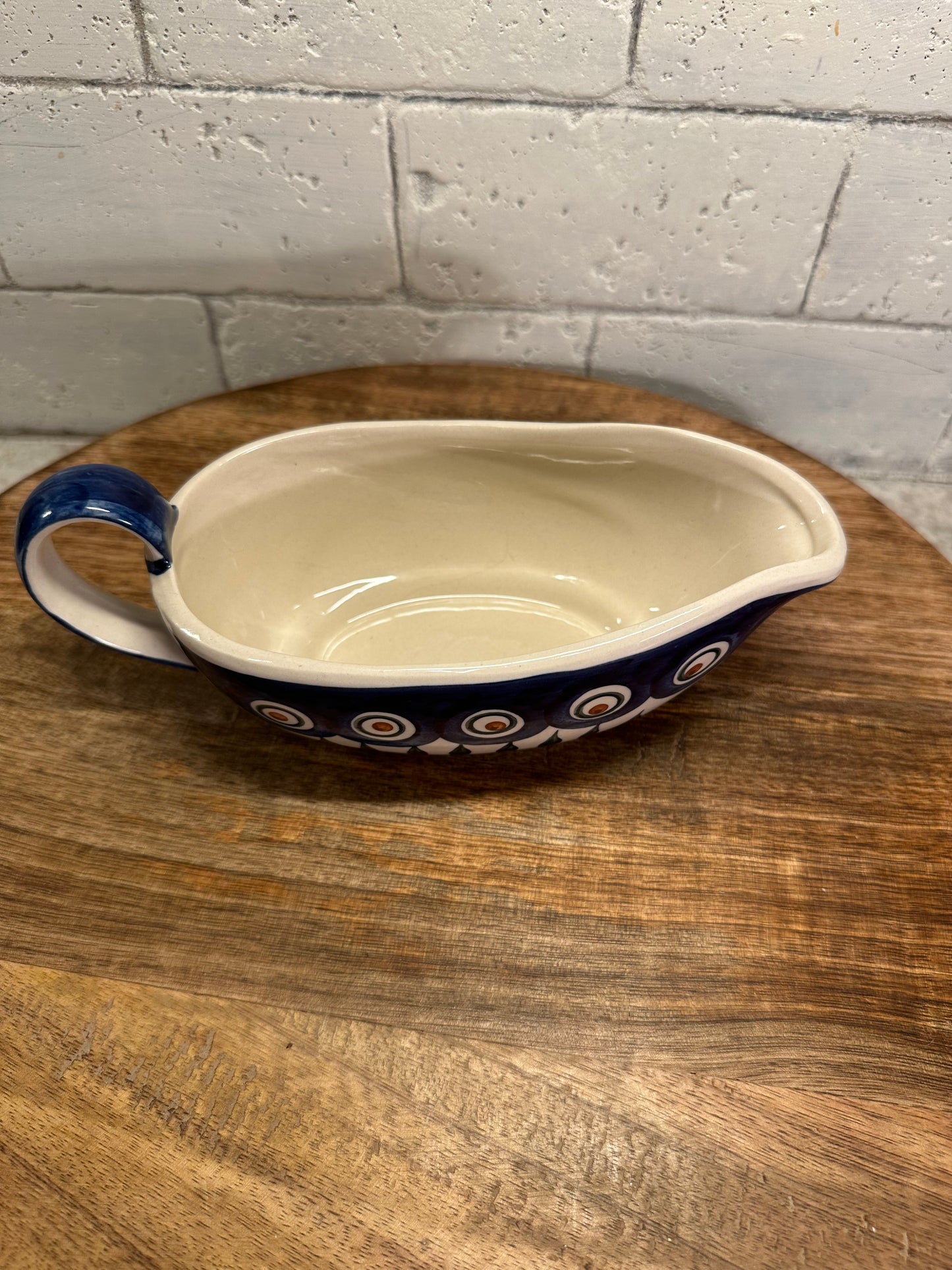 Wiza Polish Pottery, Traditional Peacock Feather, Gravy Boat, Preowned