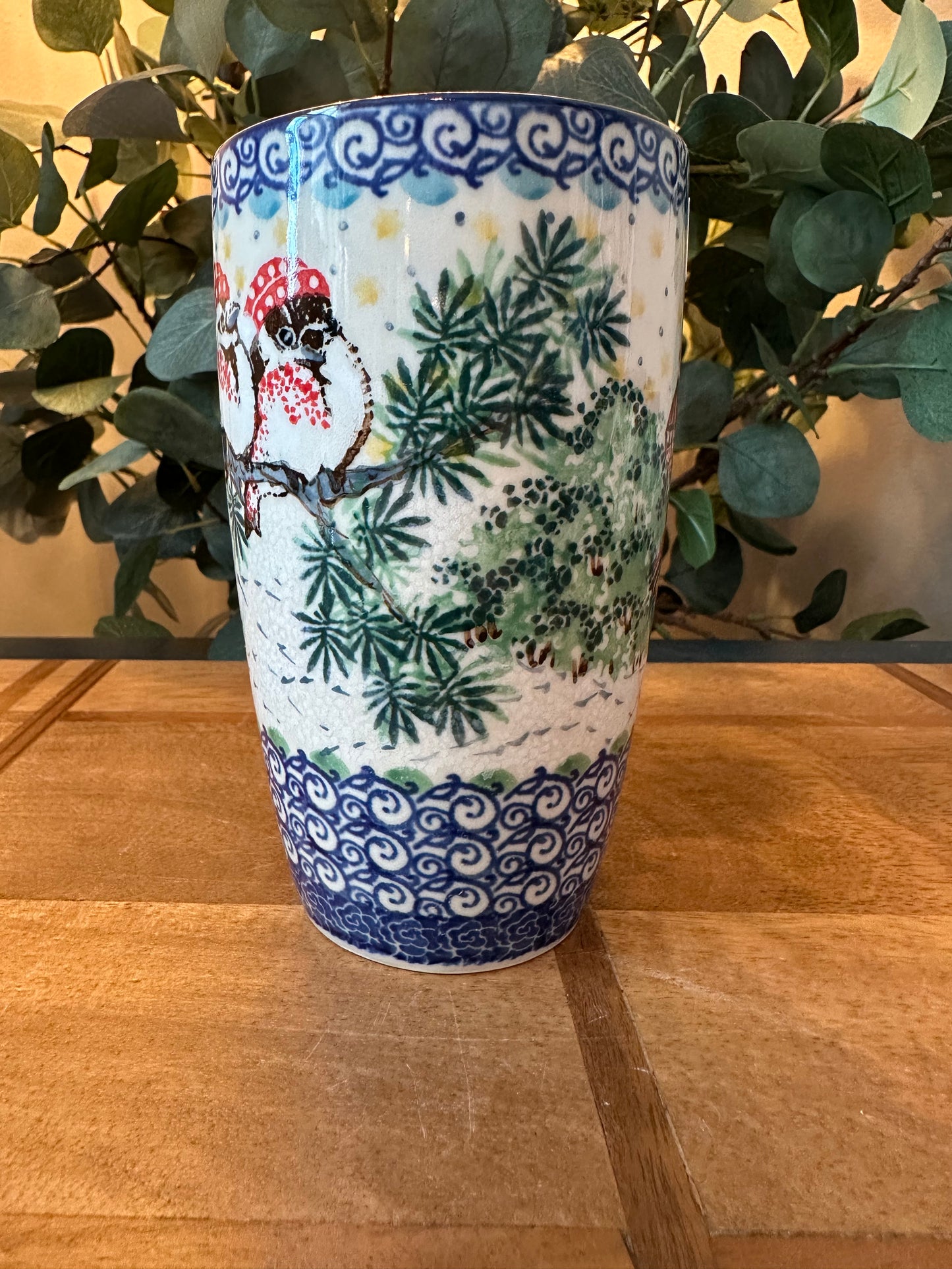 Ceramika Artystyczna Polish Pottery, Unikat Cozy Bullfinch, Latte Mug