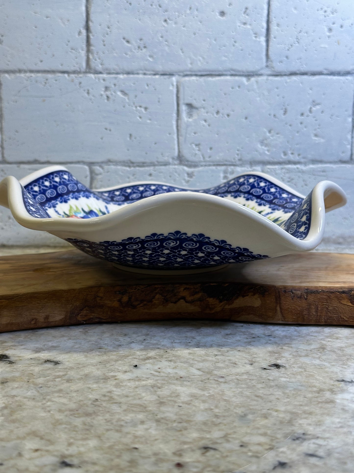 Kaola Studios Polish Pottery, Signature Unikat, Summer Wreath, 9" Wavy Shallow Bowl
