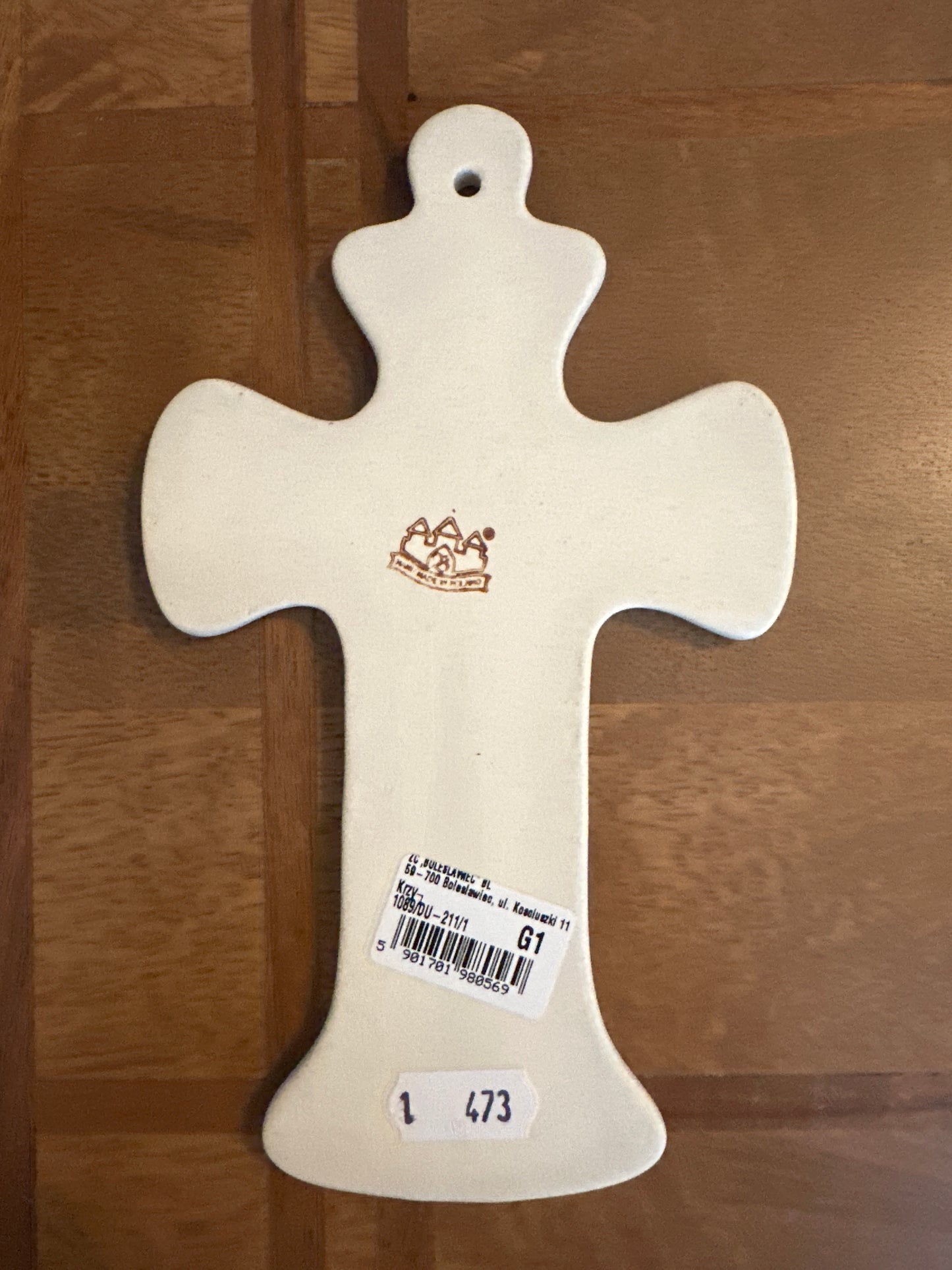 8" x 4.5" Hanging Cross. Pattern: Private Eyes