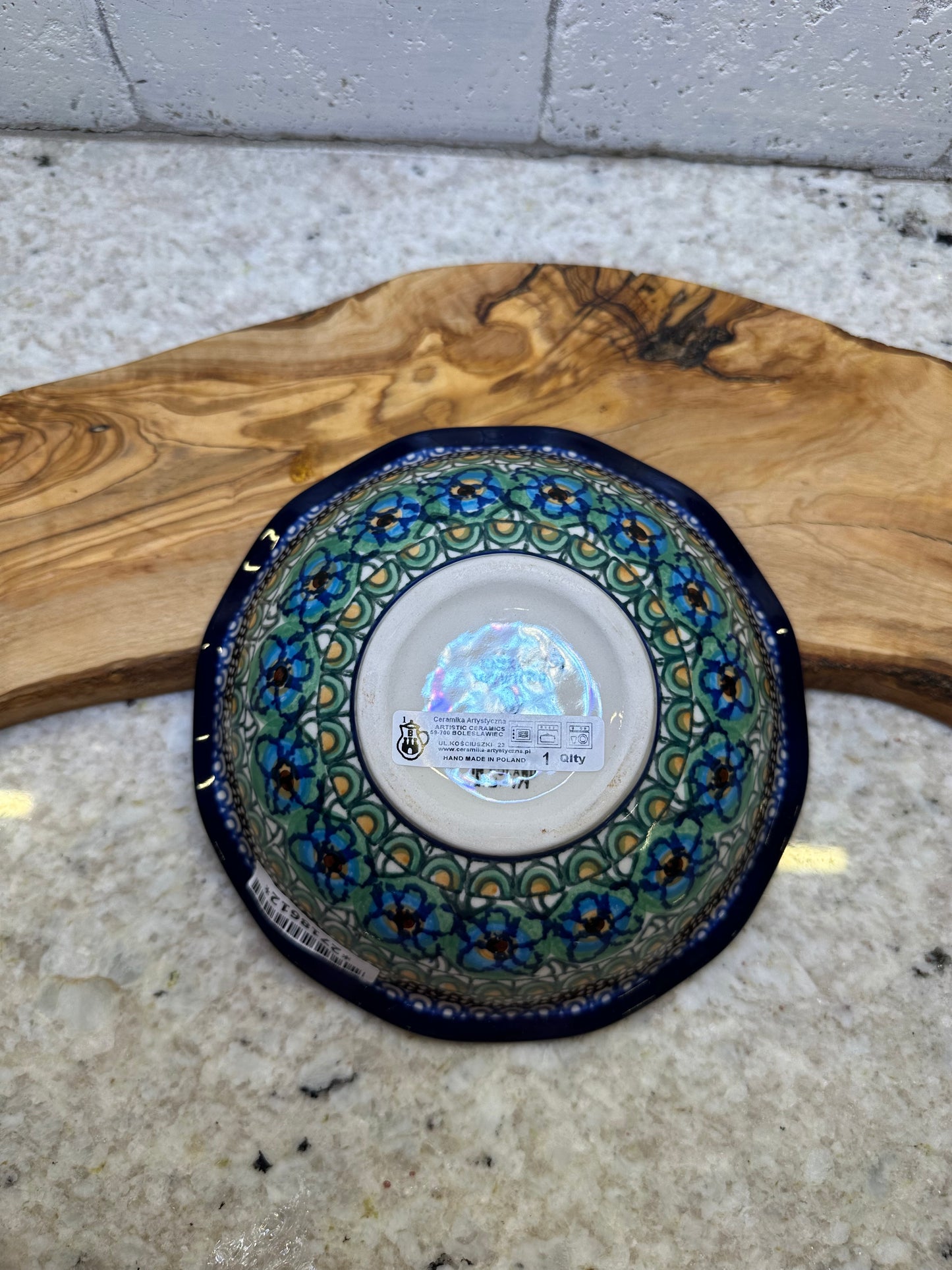 Ceramika Artystyczna Polish Pottery, Unikat Mardi Gras, Scalloped Bowl, 7"