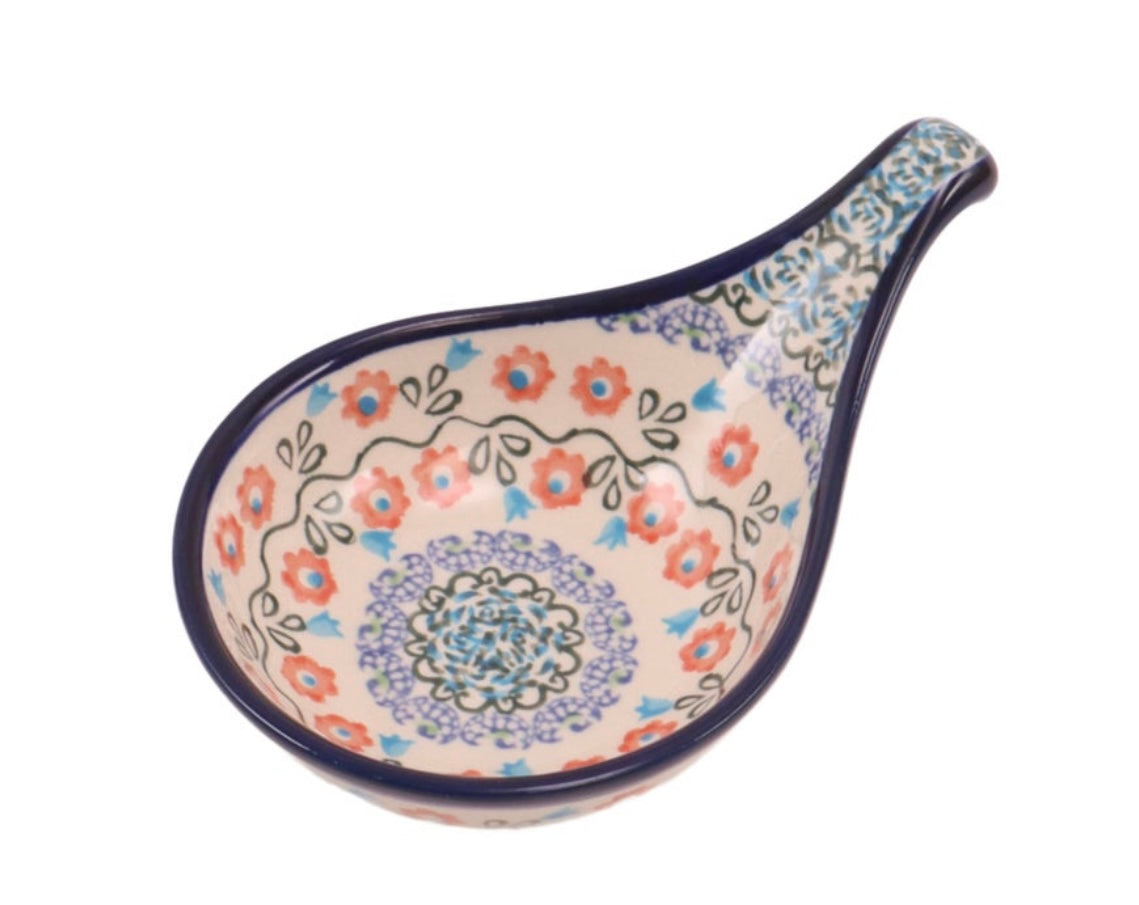 Zaklady Polish Pottery, Happy Hour, Ramekin with Handle, Spoon Rest, Condiment