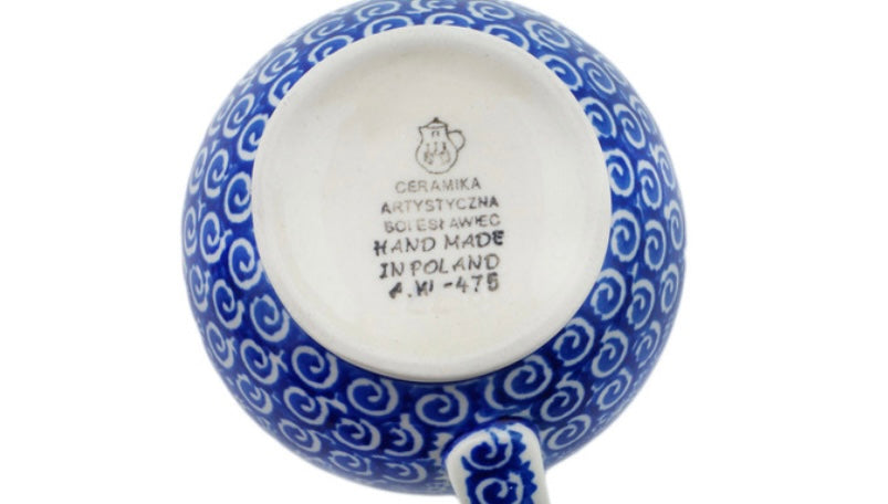 Ceramika Artystyczna Polish Pottery, Red Poppies On Blue, Bubble Mug