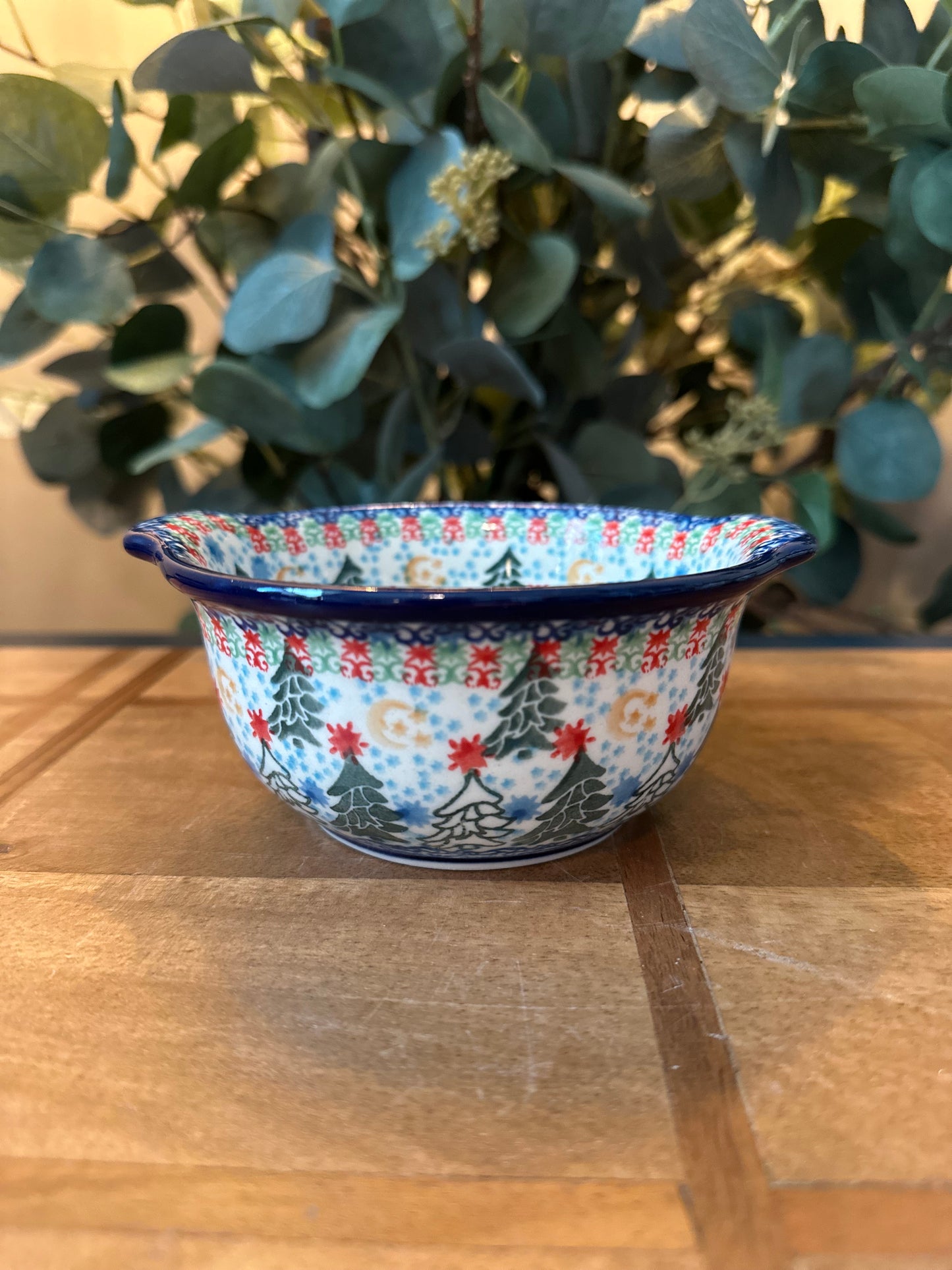 Ceramika Artystyczna Polish Pottery, Unikat Glowing Christmas Trees, Bouillon Cup, 11 oz