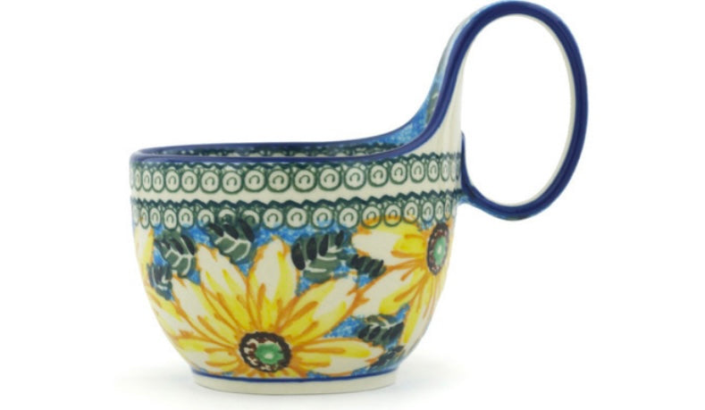 Ceramika Artystyczna Polish Pottery, Unikat Black Eyed Susan, Loop Soup Mug/Bowl 16 oz