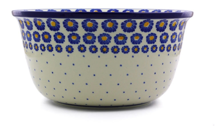 Ceramika Artystyczna Polish Pottery, Blue Zinnia, Large Mixing/Serving Bowl 11"