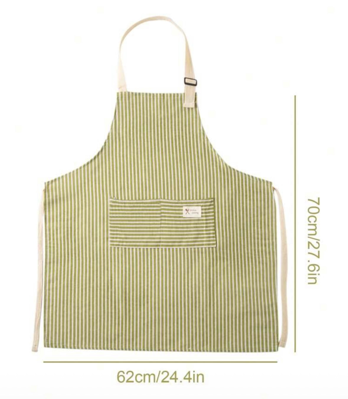 Adjustable Colorful Striped Green Apron with Pocket for Men and Women