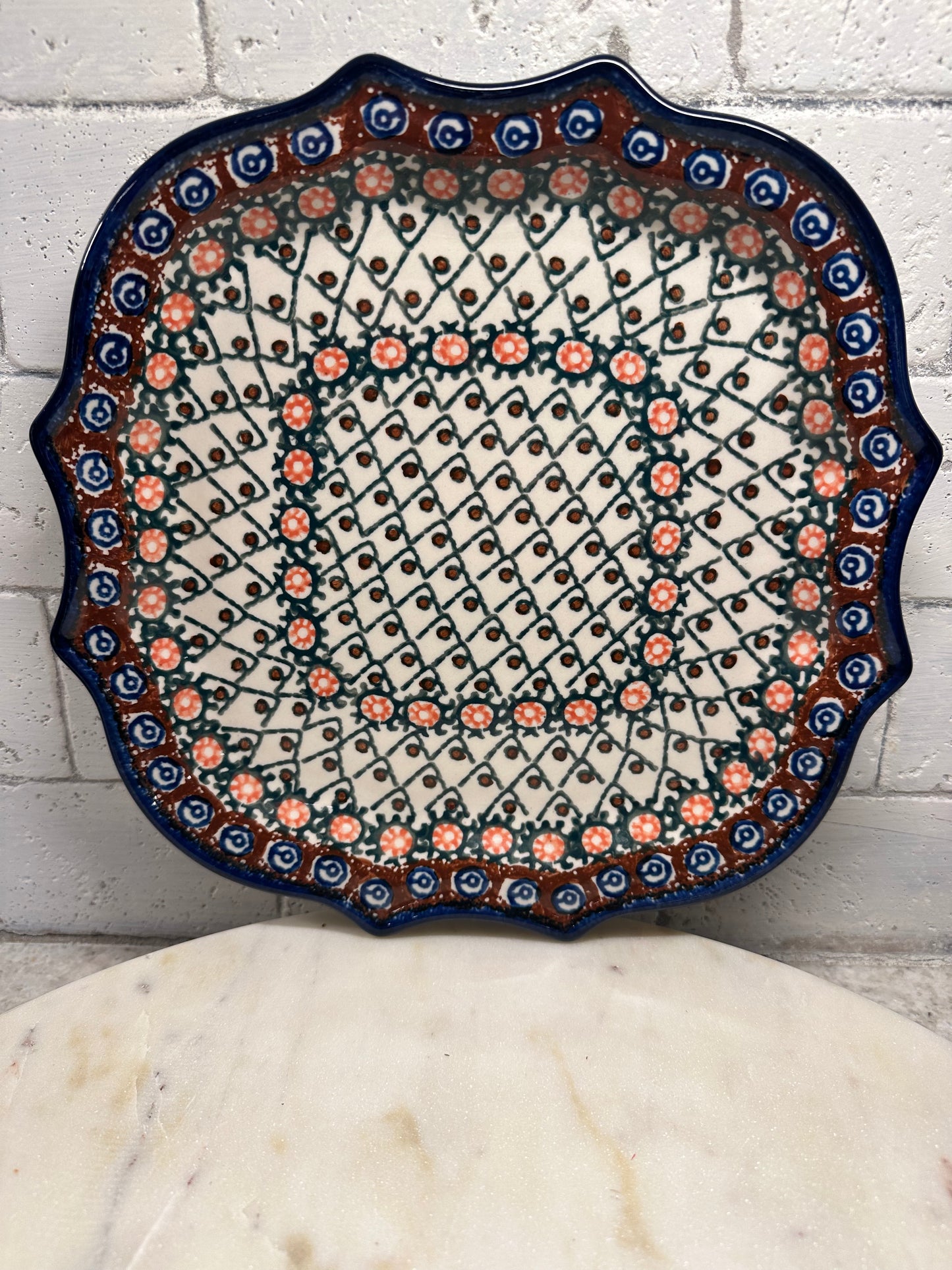 Ceramika Artystyczna, Polish Pottery, Signature Unikat Polish Basket, 8 Point Platter/Plate, Preowned