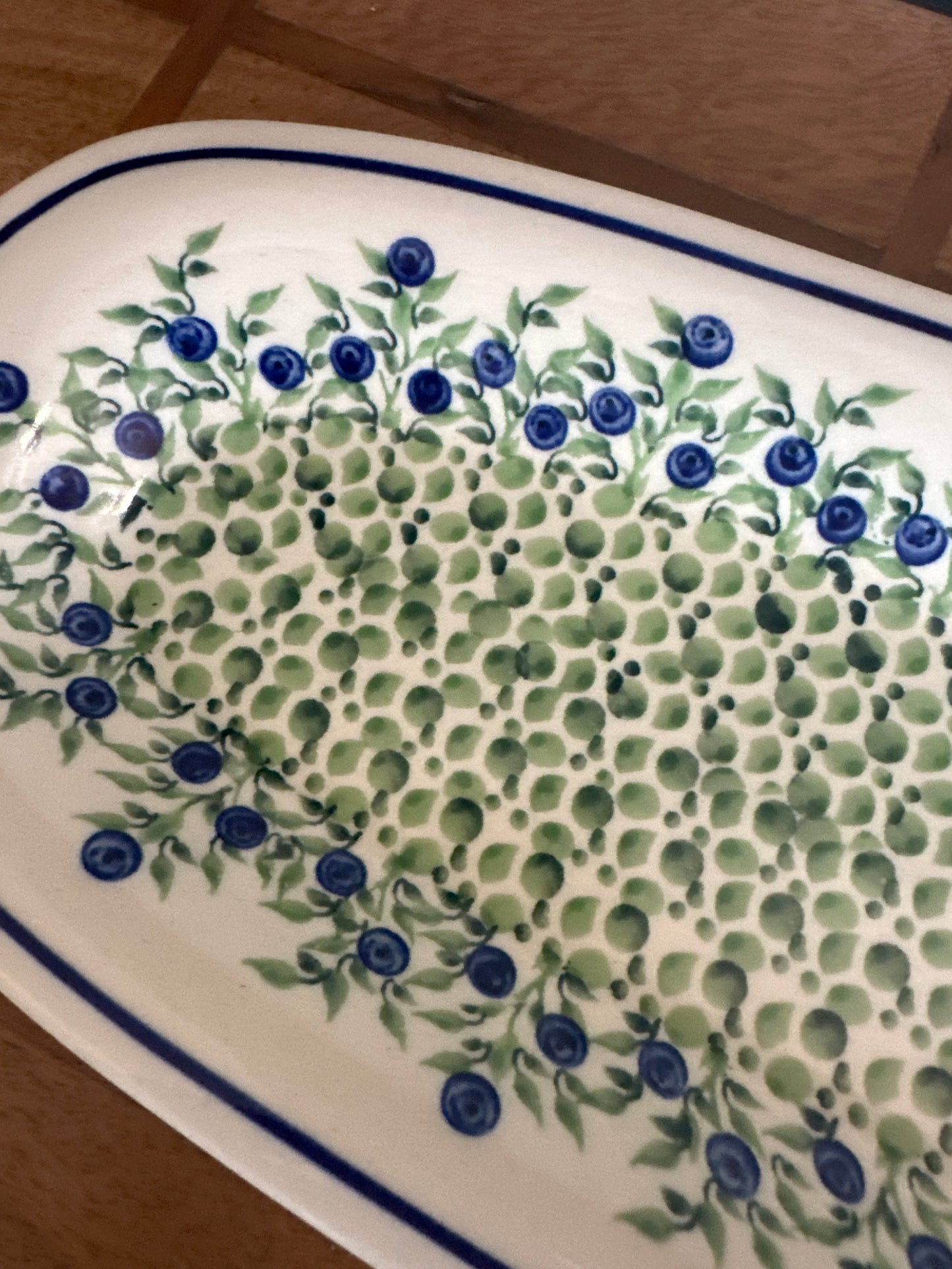 Zaklady Polish Pottery, Blueberry Long Bread Platter. Preowned