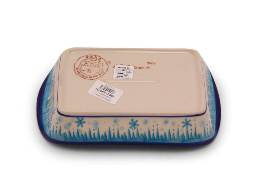 Vena Polish Pottery, Cardinal Chill, Rectangular Tray with Handles