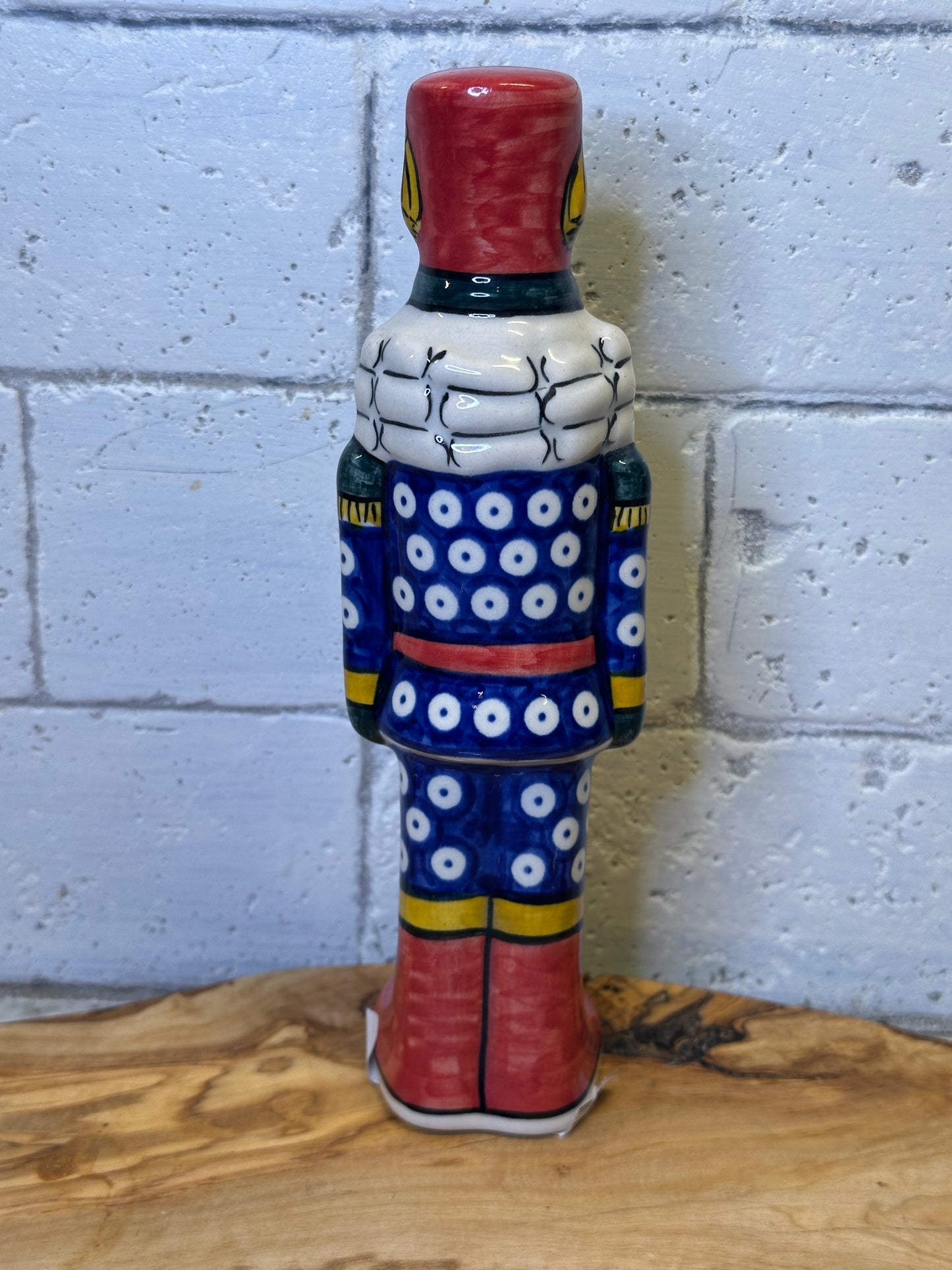 Vena Polish Pottery, Blue with White Dot Suit Nutcracker, 7.5"