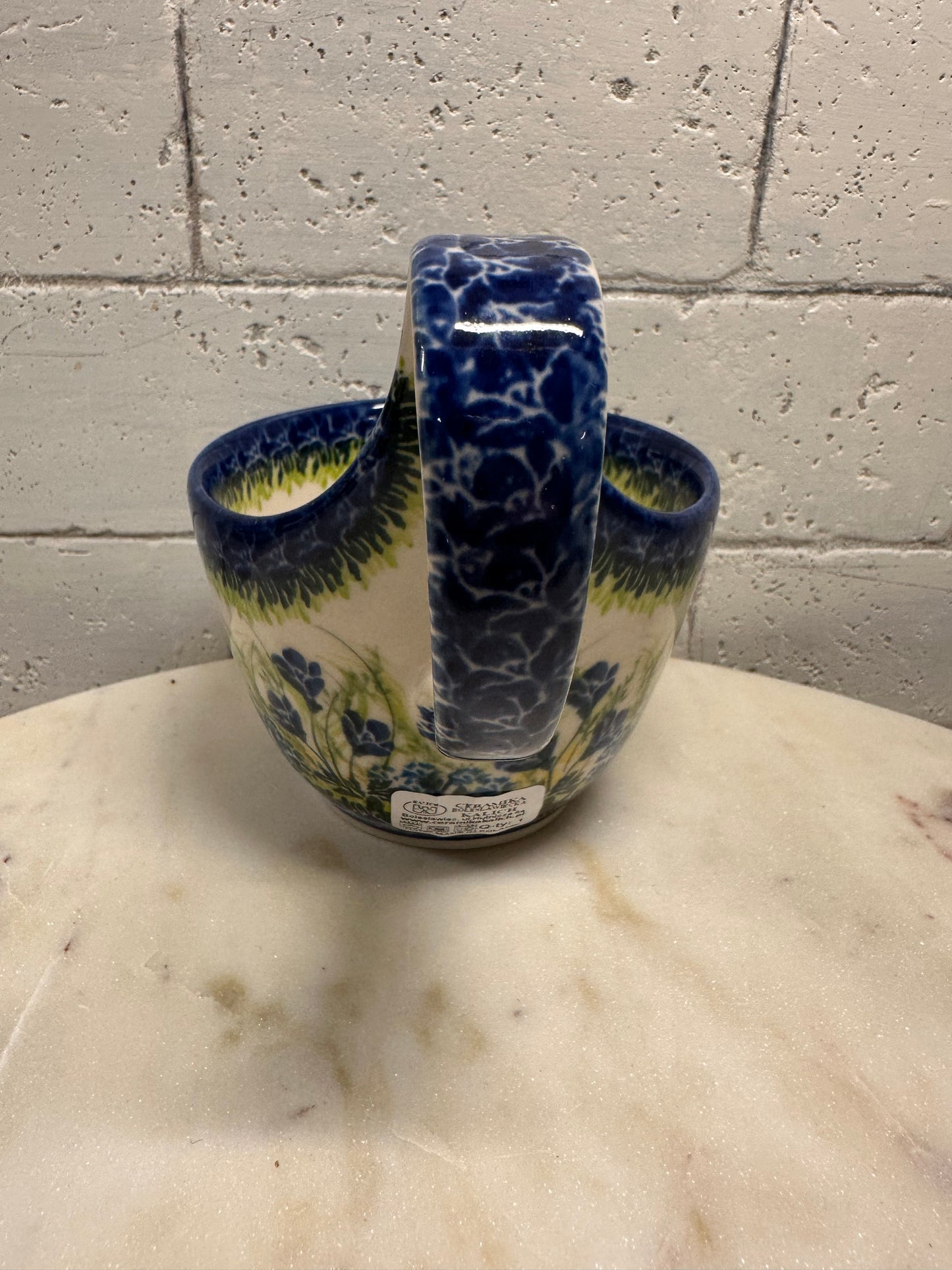 Kalich Polish Pottery, Art Level, Blue Flowers & Bees, Loop Mug/Bowl